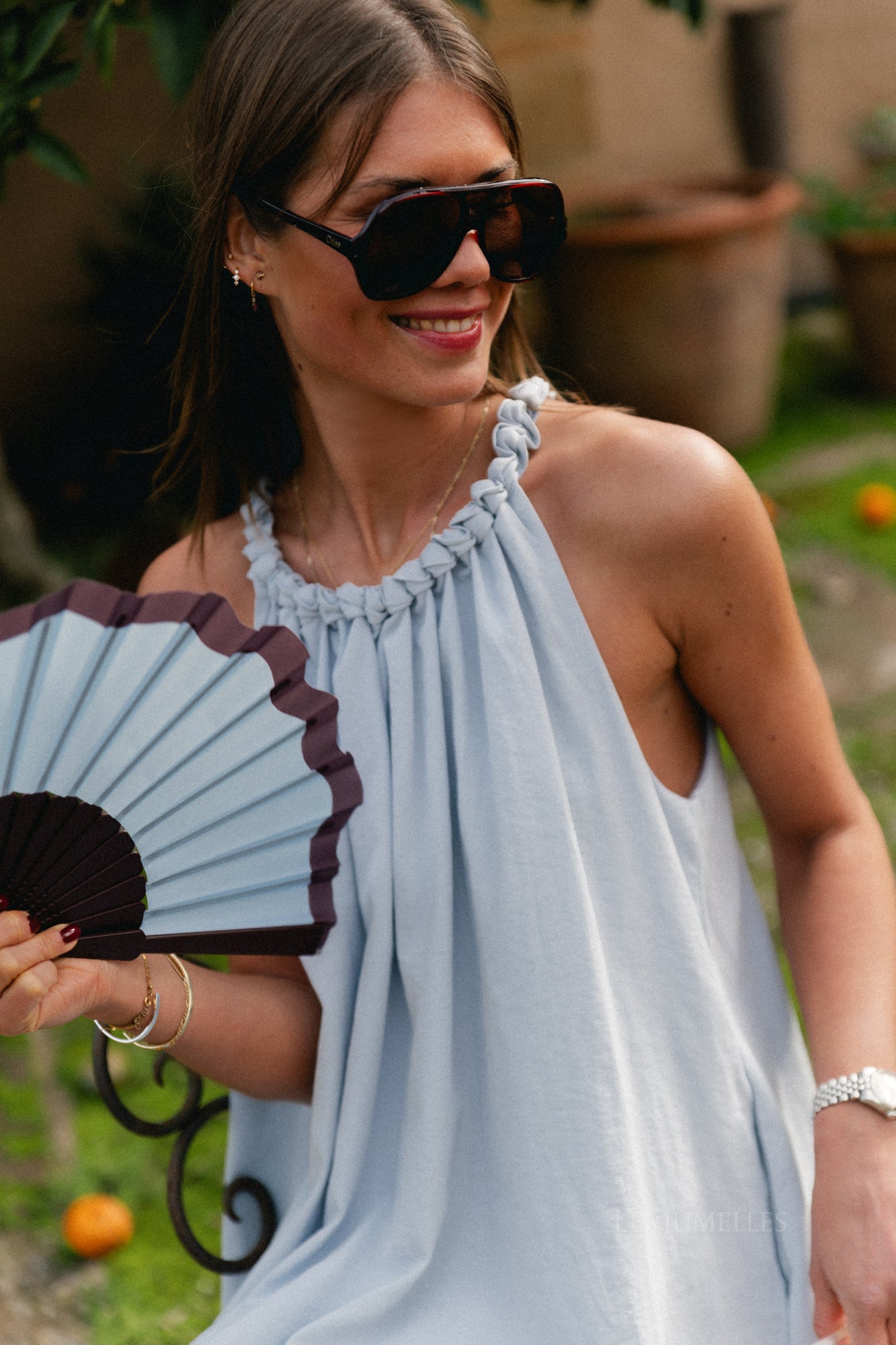 Lucie halterneck ankle dress pearl blue