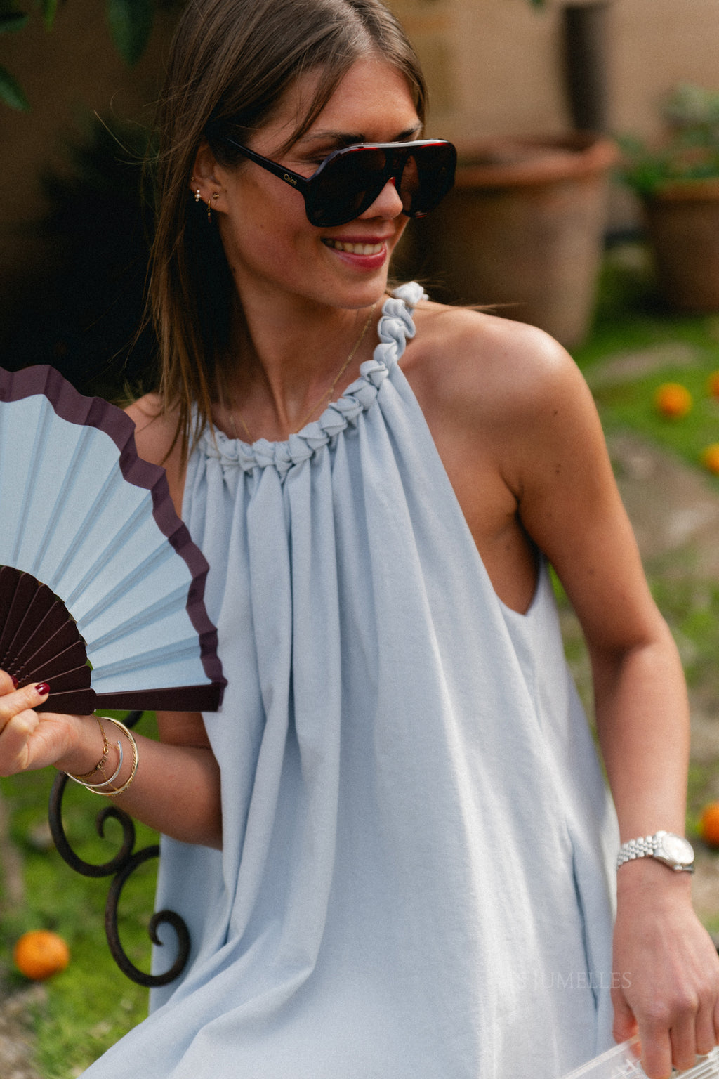 Lucie halterneck ankle dress pearl blue