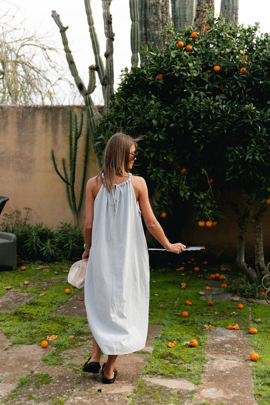 Lucie halterneck ankle dress pearl blue