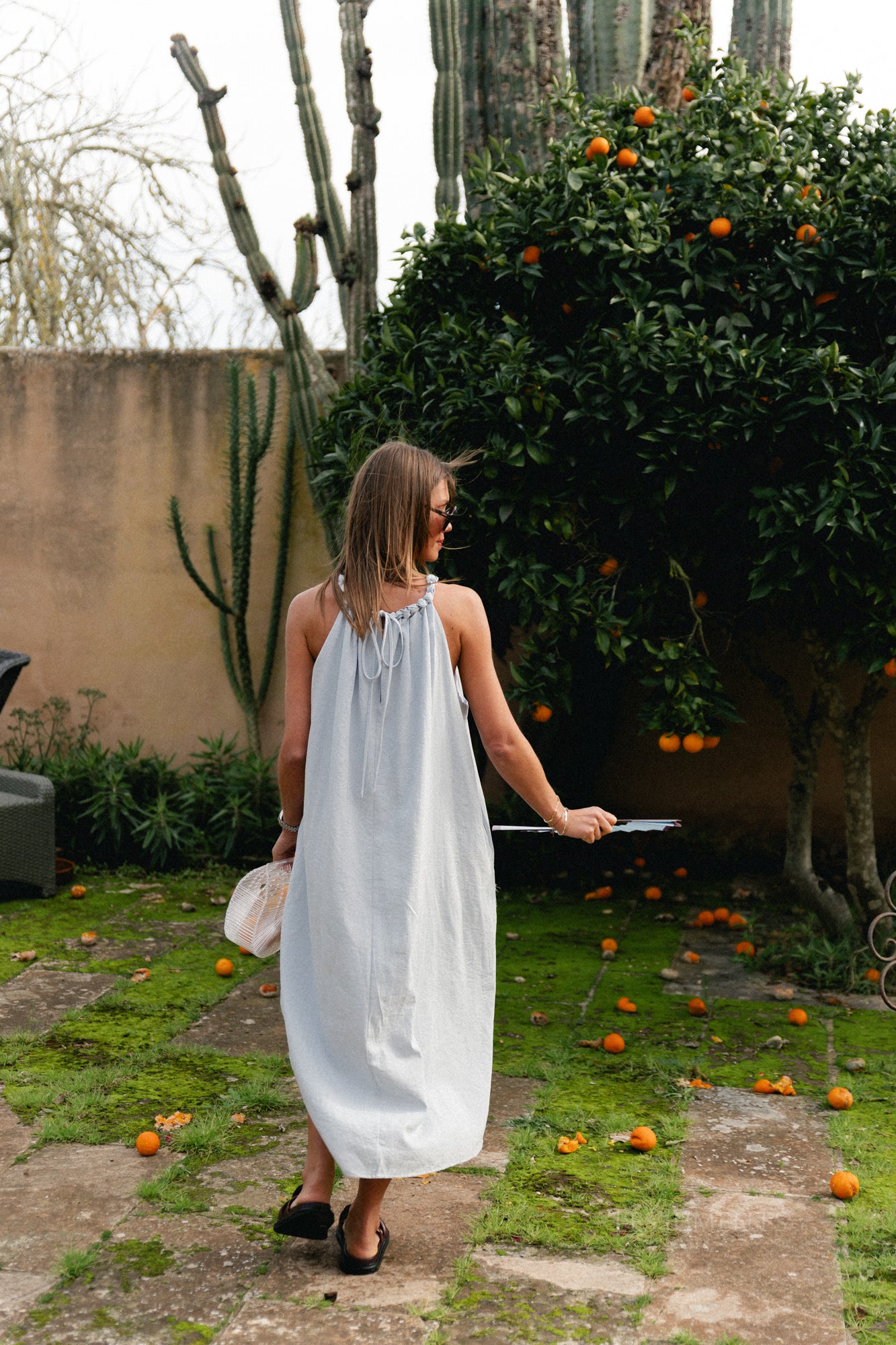 Lucie halterneck ankle dress pearl blue