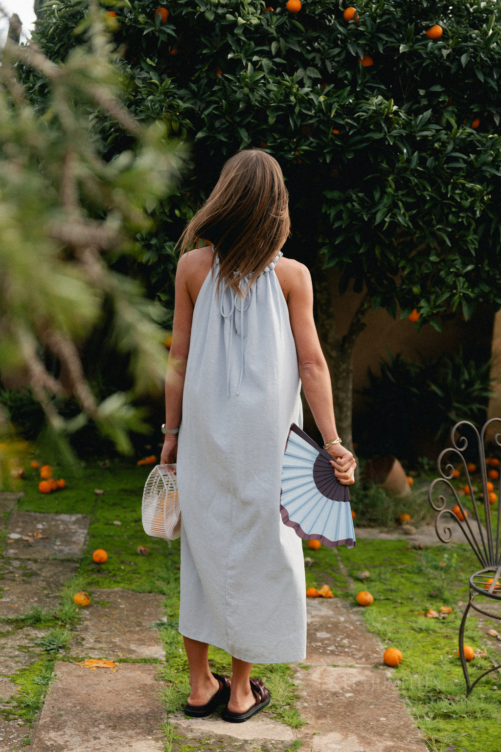 Lucie halterneck ankle dress pearl blue