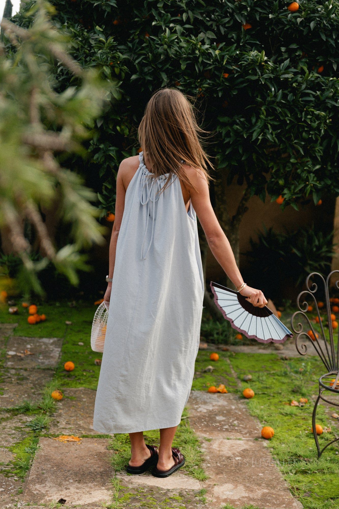 Lucie halterneck ankle dress pearl blue