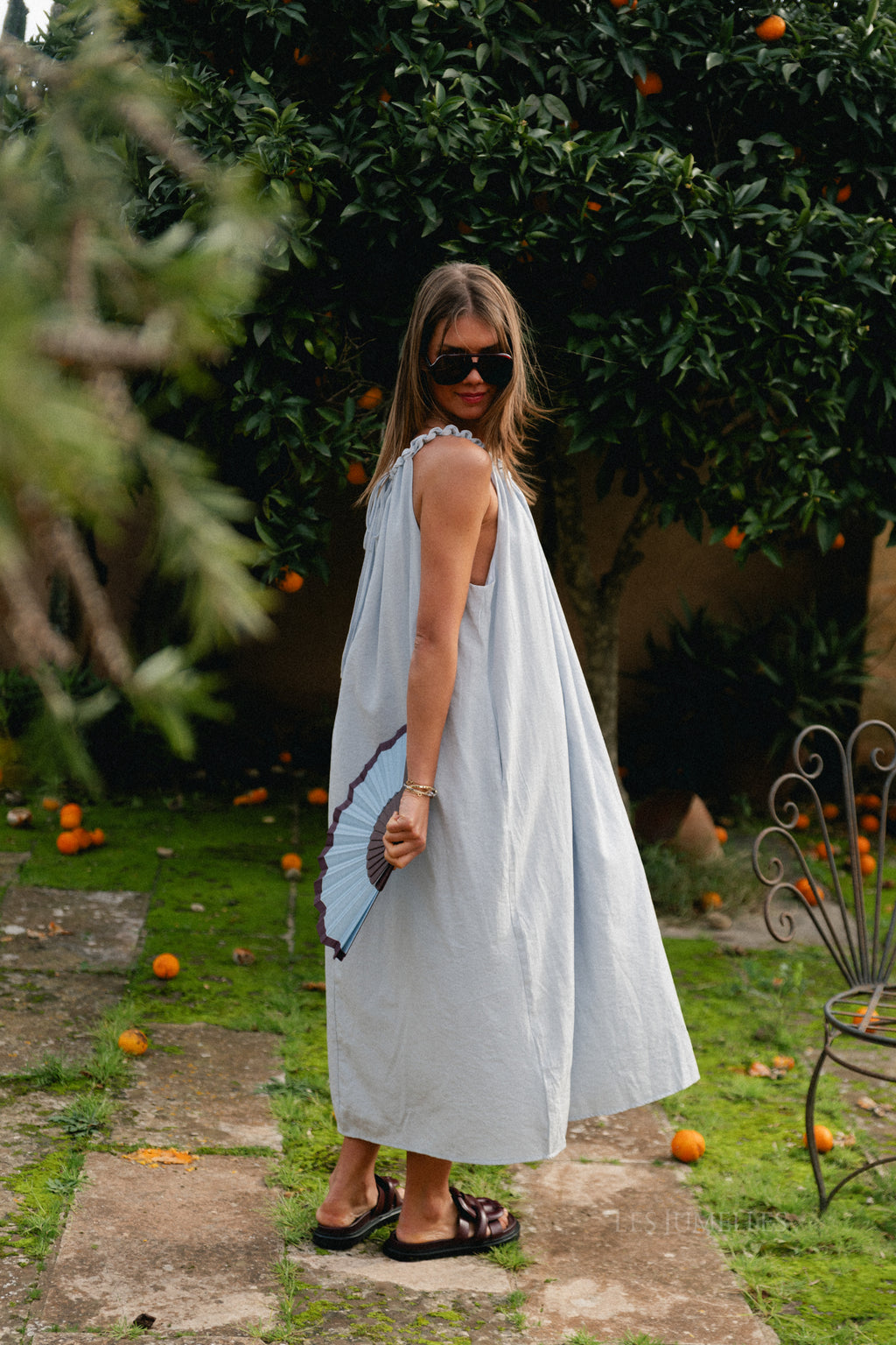 Lucie halterneck ankle dress pearl blue