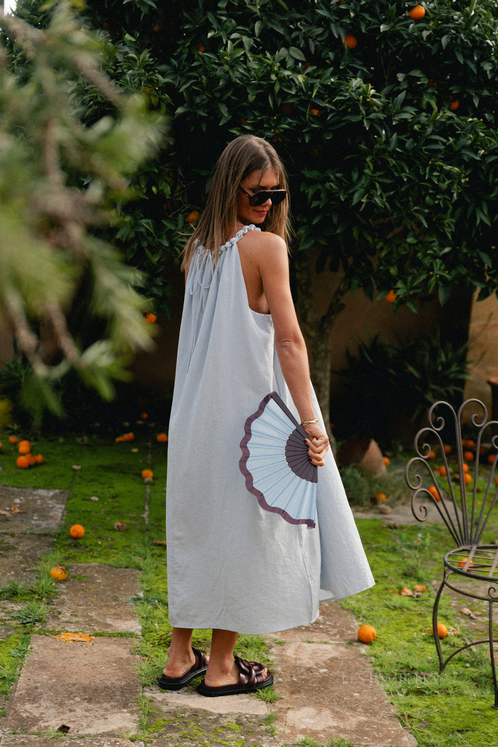 Lucie halterneck ankle dress pearl blue