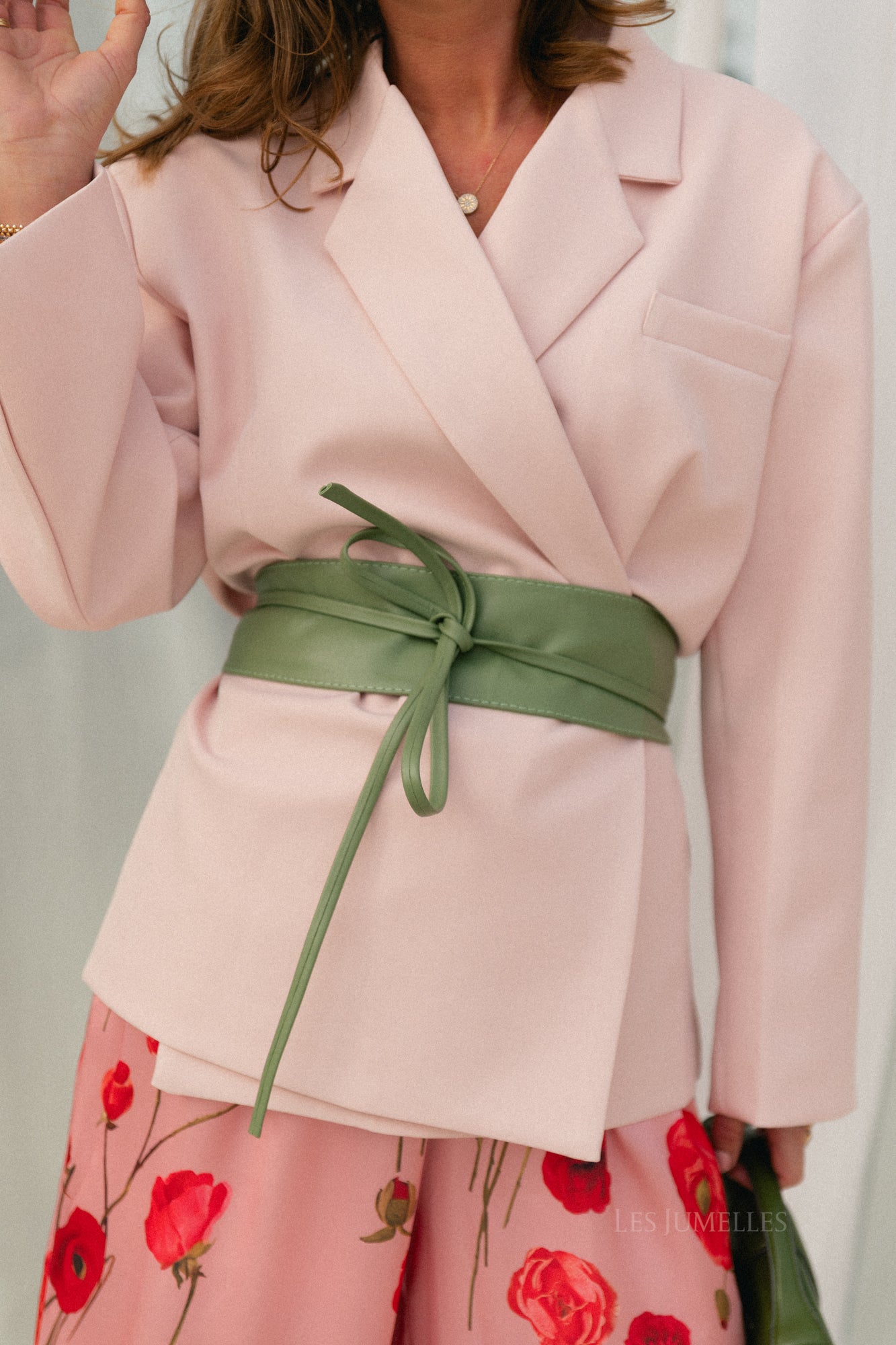 Maxine leather tie belt hedge green