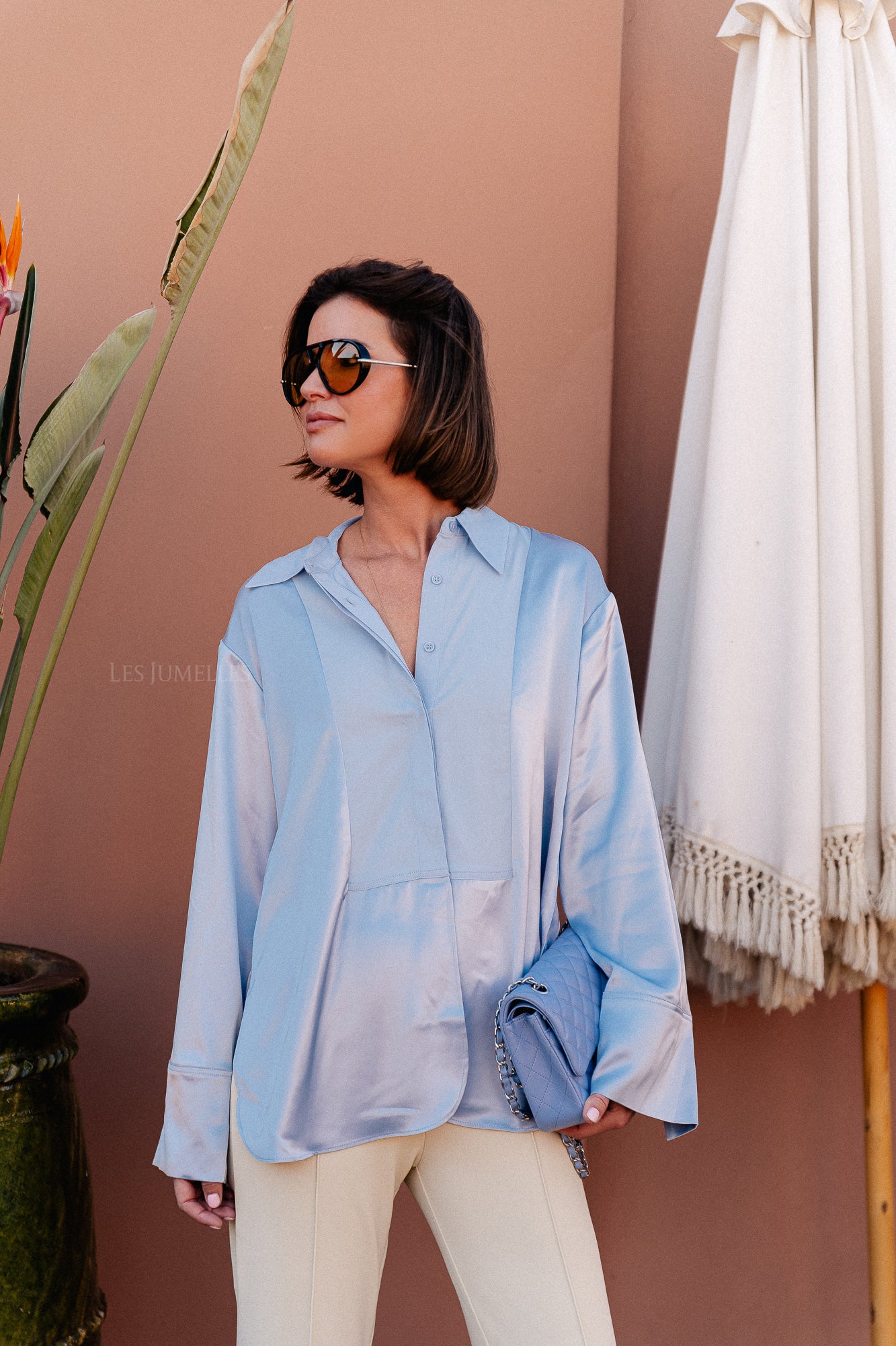 Corinna oversized satijnen shirt blauw