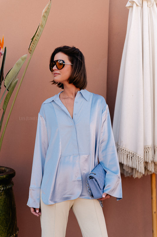 Les Jumelles Corinna oversized Satinhemd Blau