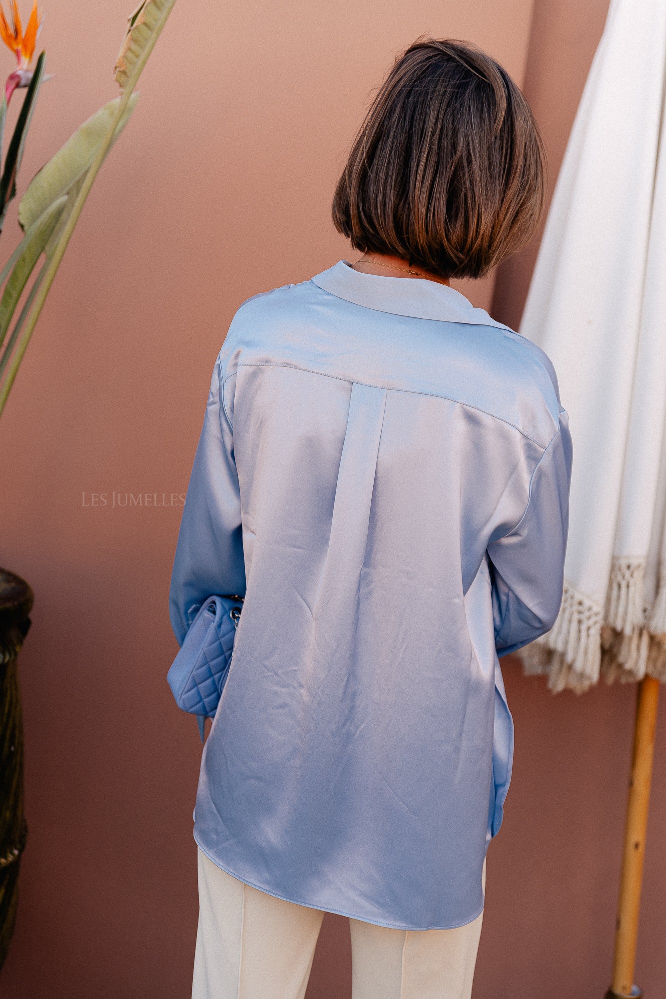 Corinna oversized satijnen shirt blauw