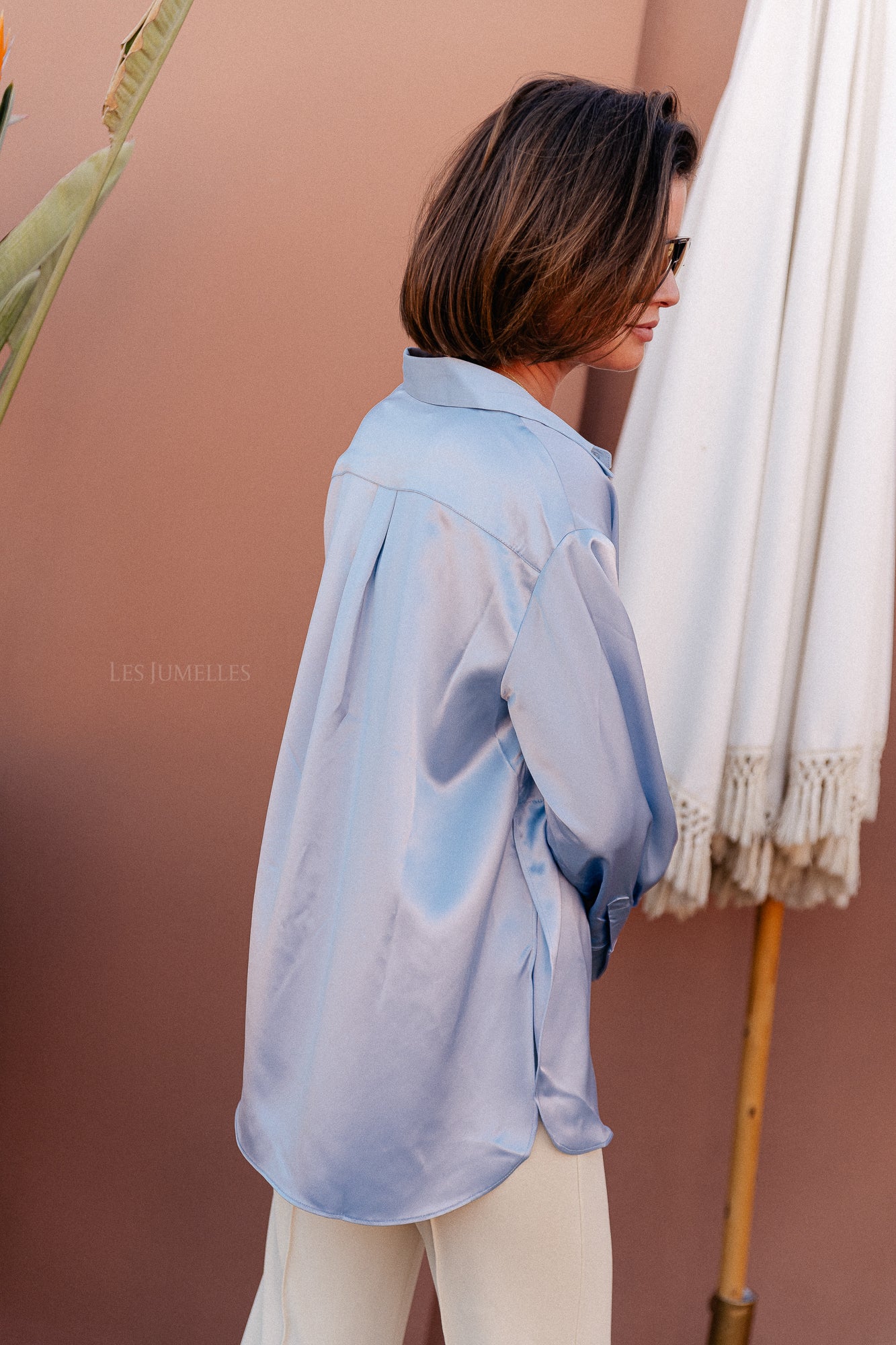 Corinna oversized satijnen shirt blauw