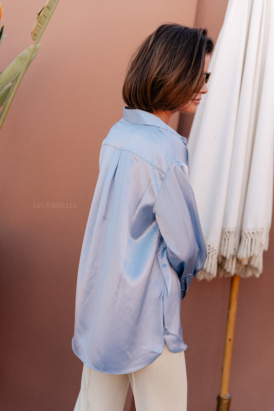 Les Jumelles Corinna oversized satijnen shirt blauw