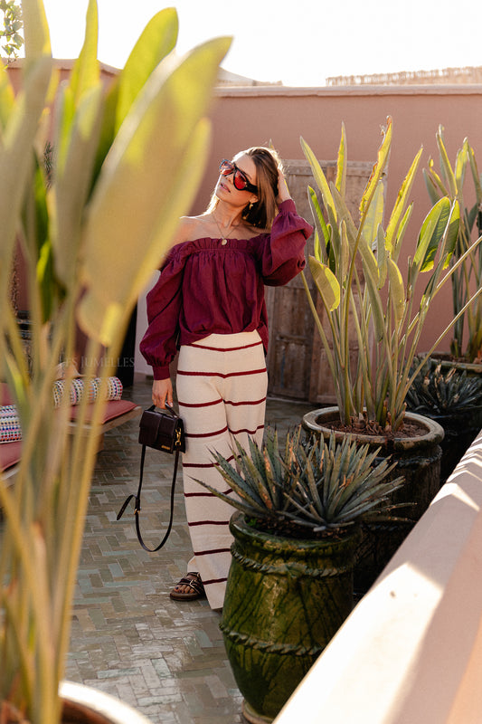 Les Jumelles Medina striped pants ecru/burgundy