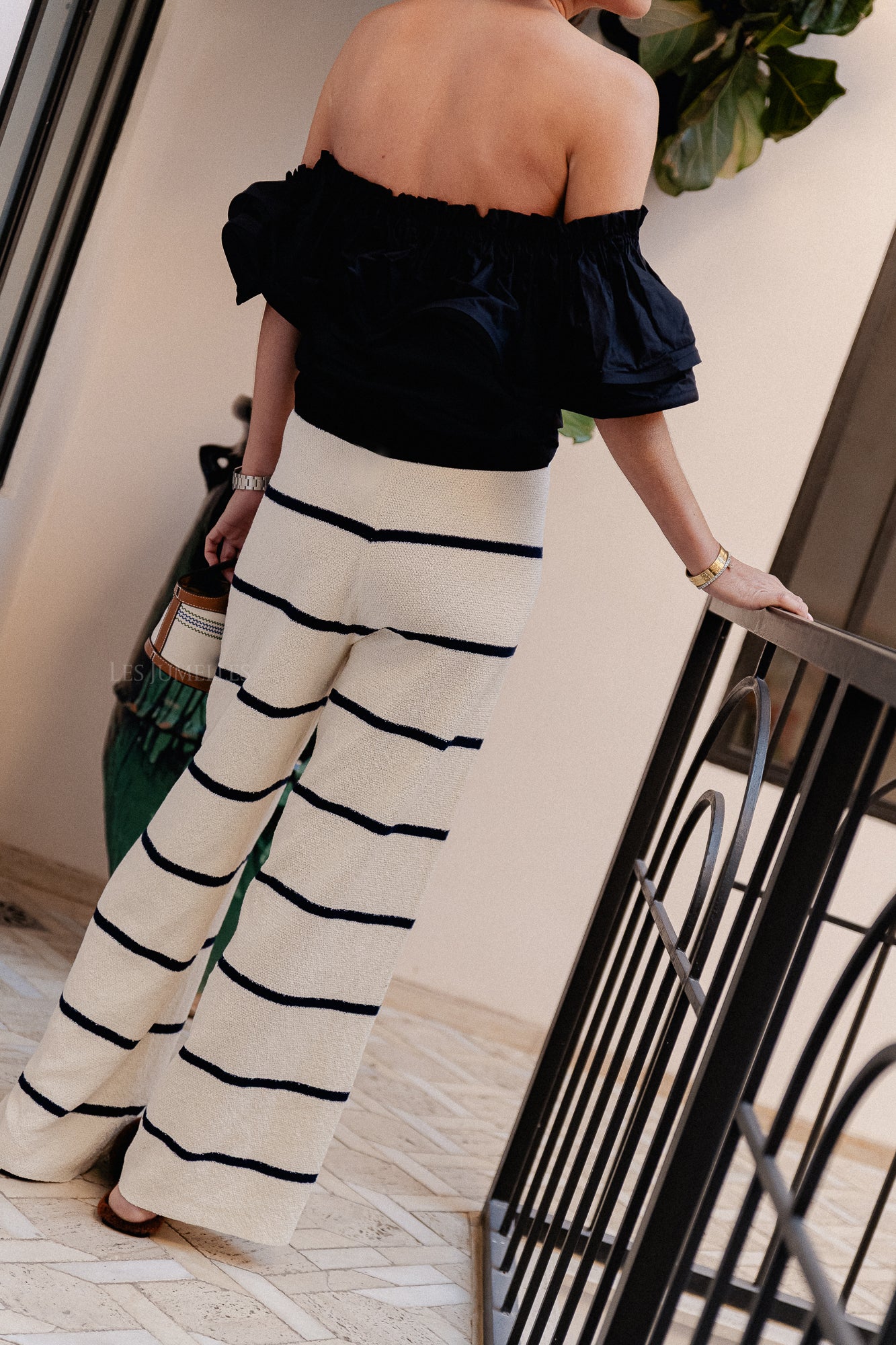 Medina striped pants ecru/navy