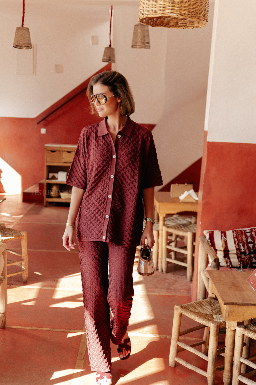 James crochet shirt mahogany