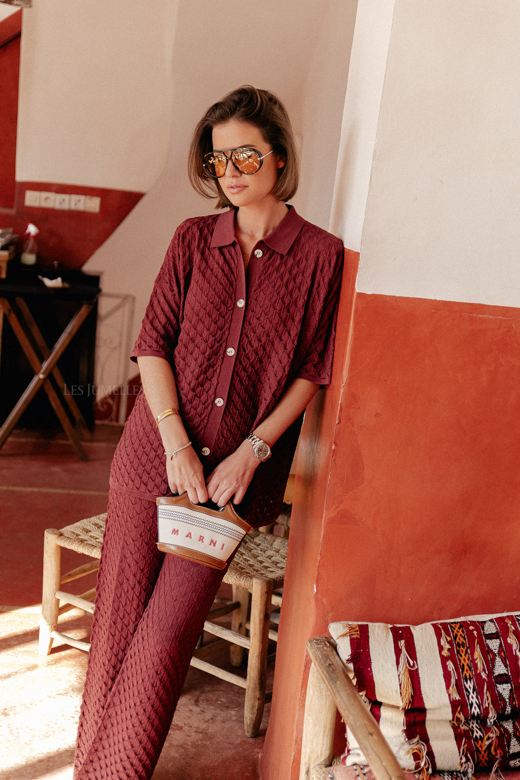 James crochet shirt mahogany