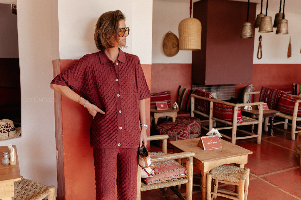 James crochet shirt mahogany