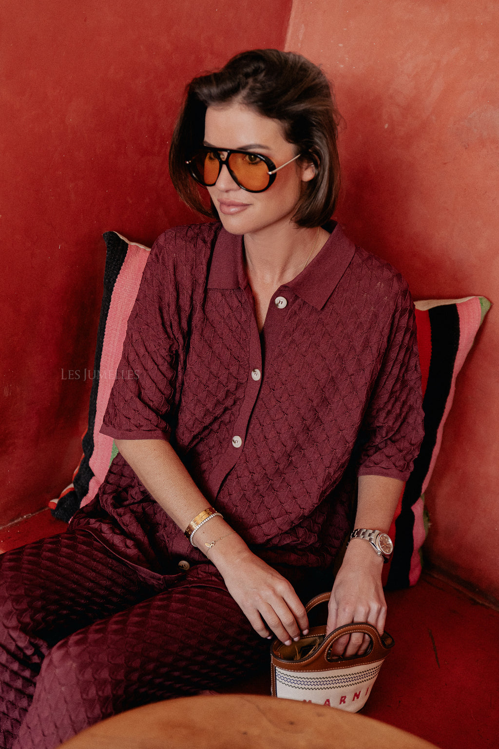James crochet shirt mahogany