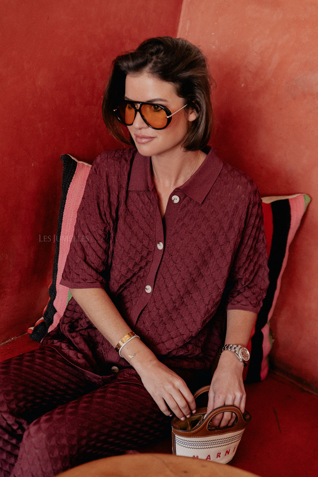 James crochet shirt mahogany