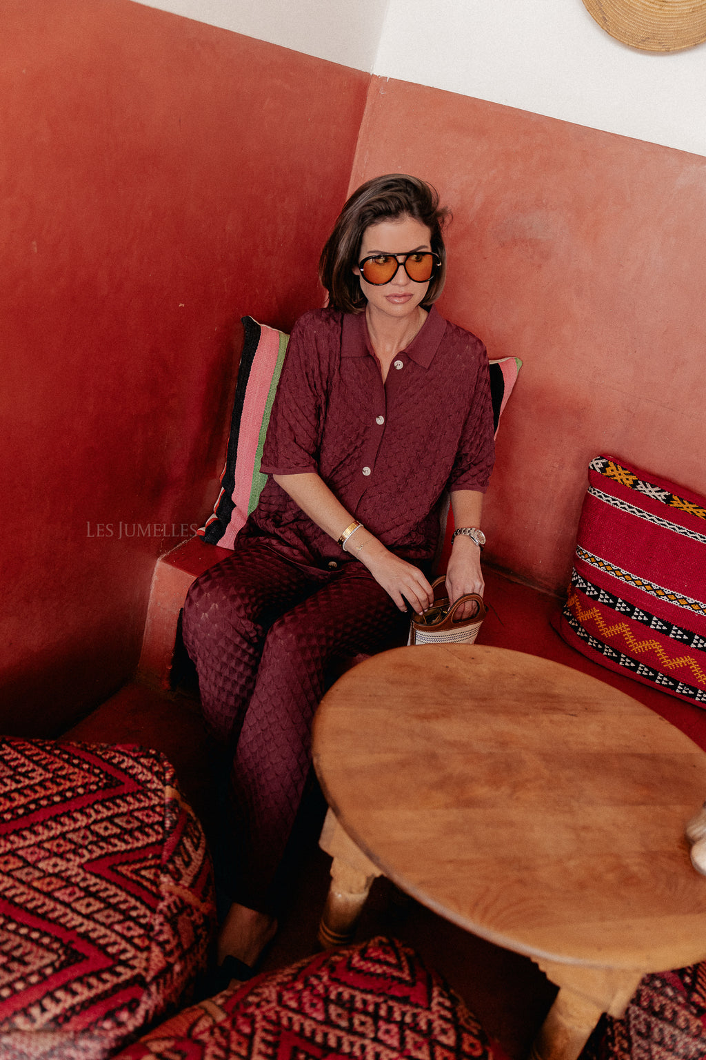 James crochet shirt mahogany