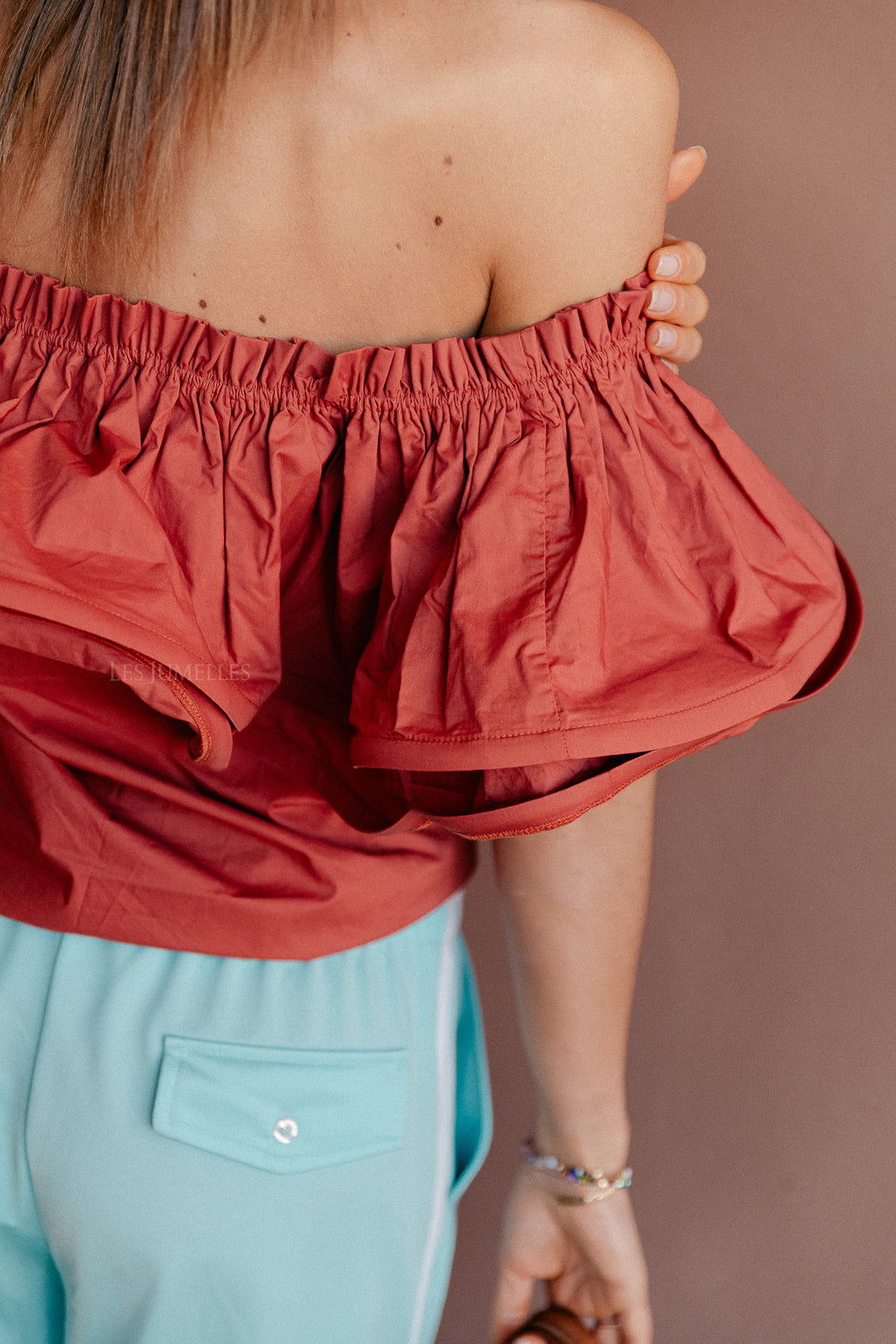 Rhea one shoulder top mahogany