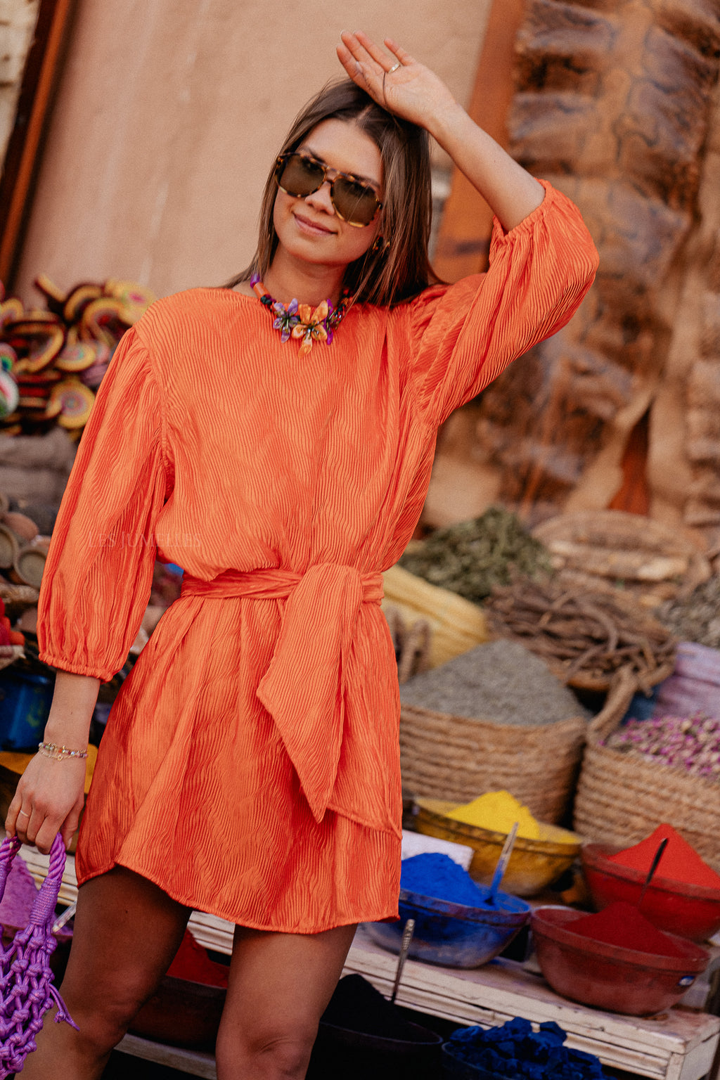 Asher short dress mandarin red