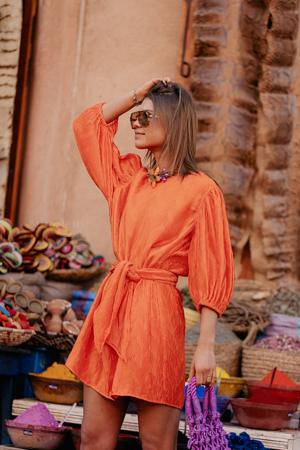 Asher short dress mandarin red