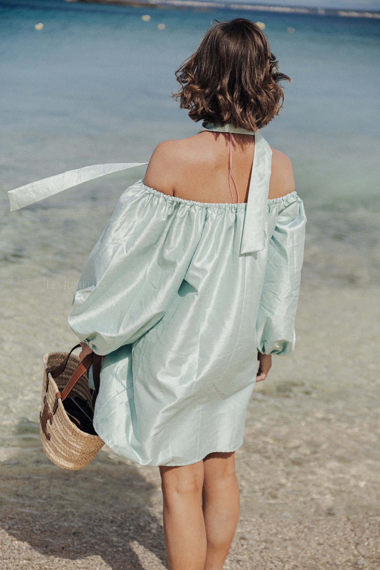 Ella Off-Shoulder Kleid in Pastellgrün