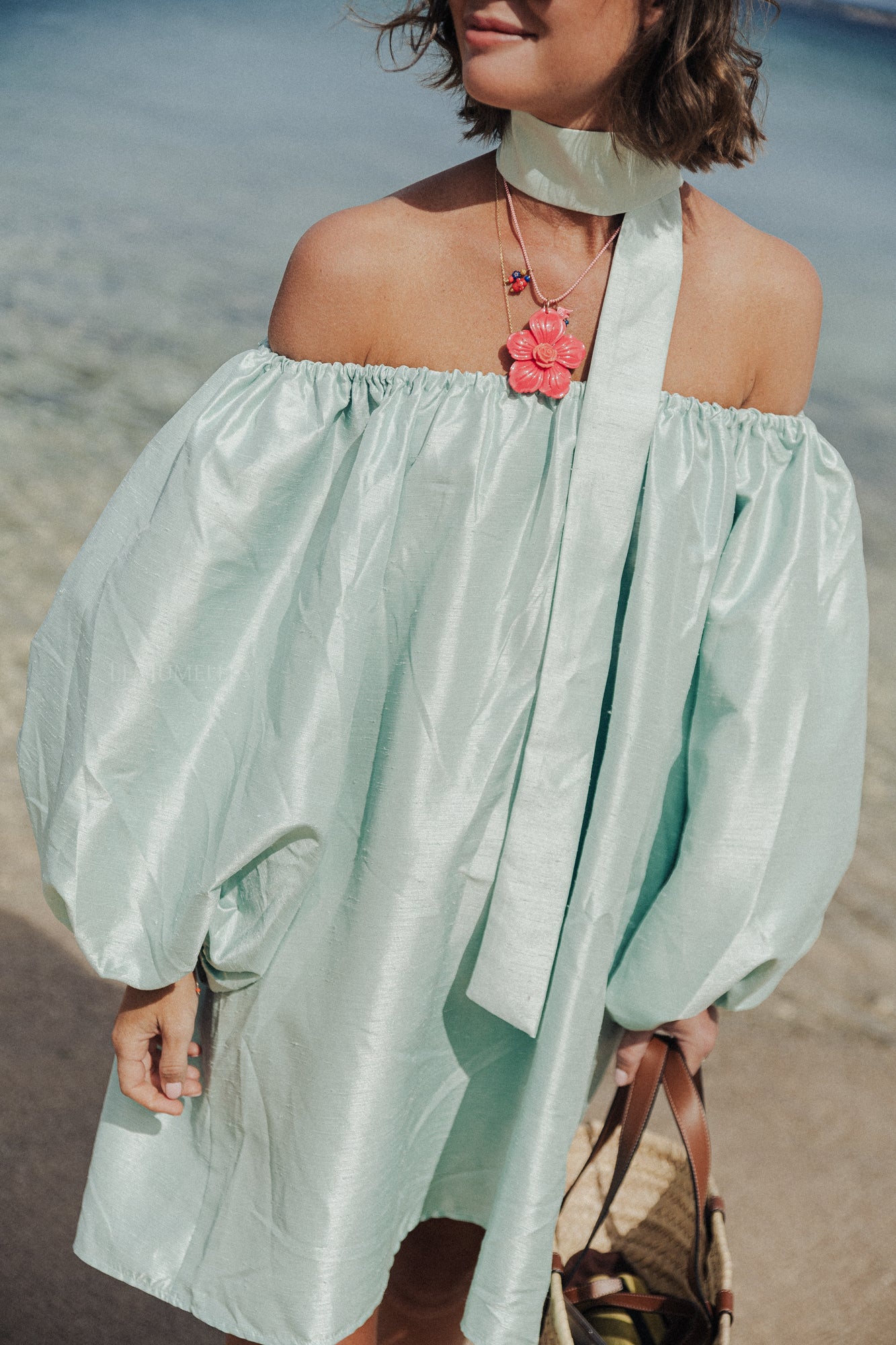 Ella Off-Shoulder Kleid in Pastellgrün