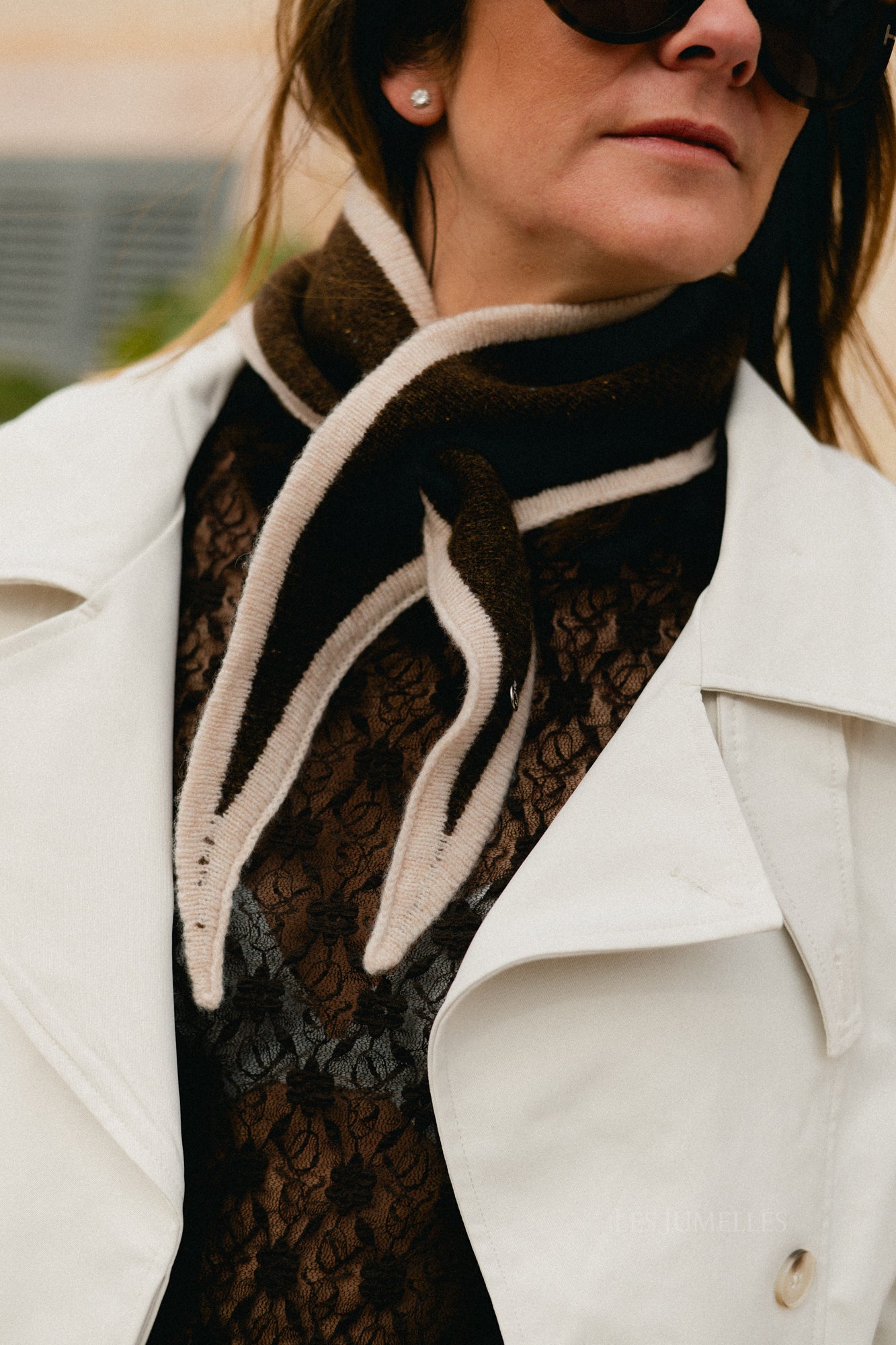 Lizzy wollen driehoekige sjaal bruin gespikkeld