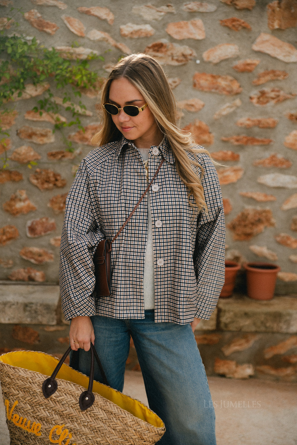 Veste Jodie à motif pied-de-poule noir/beige