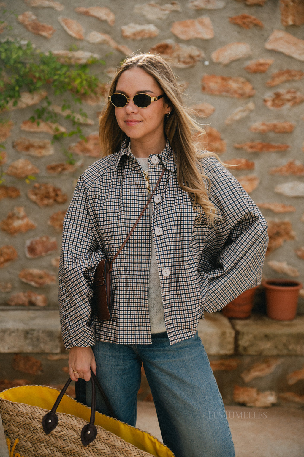 Veste Jodie à motif pied-de-poule noir/beige