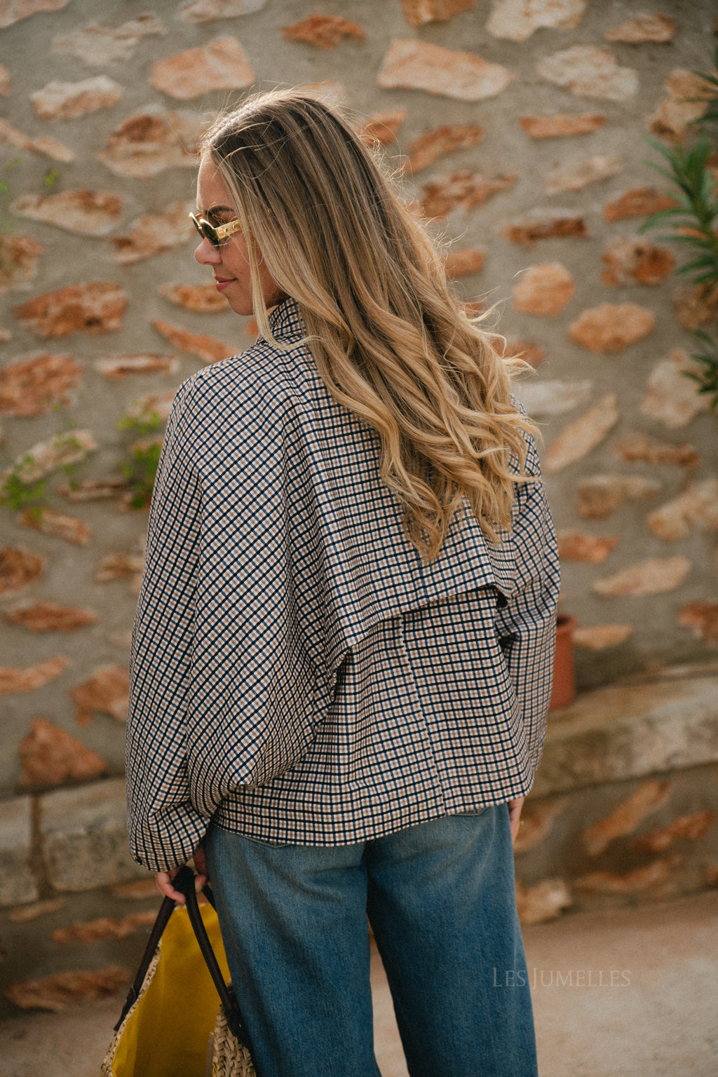 Veste Jodie à motif pied-de-poule noir/beige