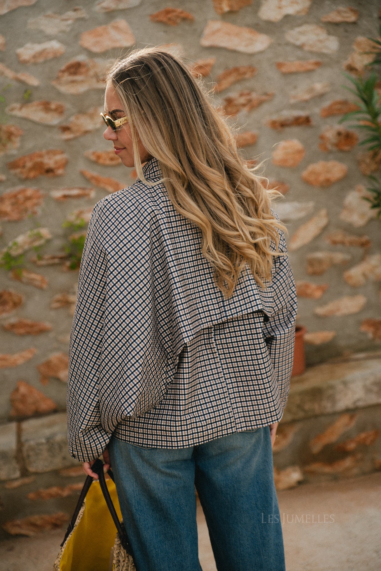 Jodie-jas met pied-de-poulepatroon in zwart/beige