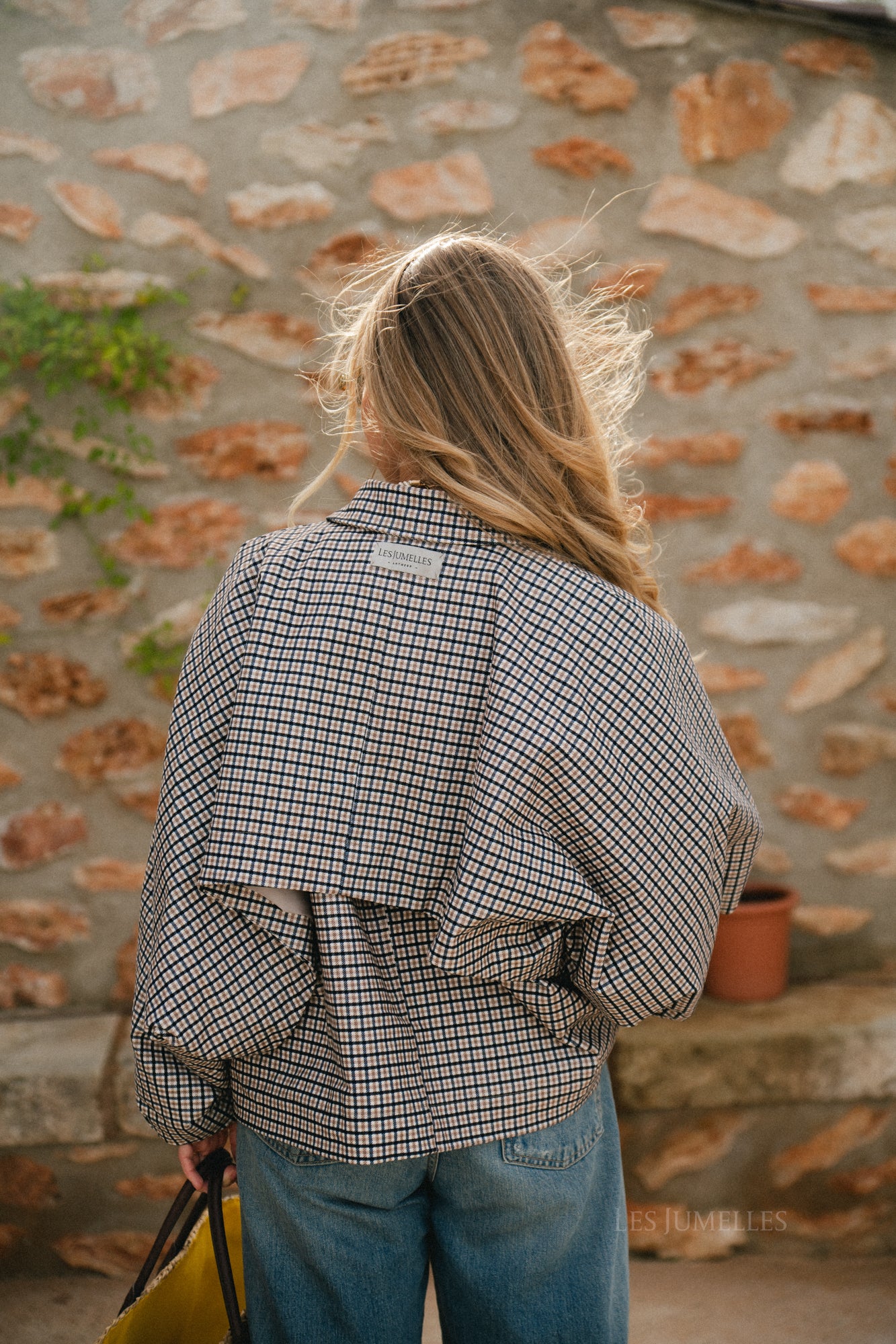 Jodie-jas met pied-de-poulepatroon in zwart/beige