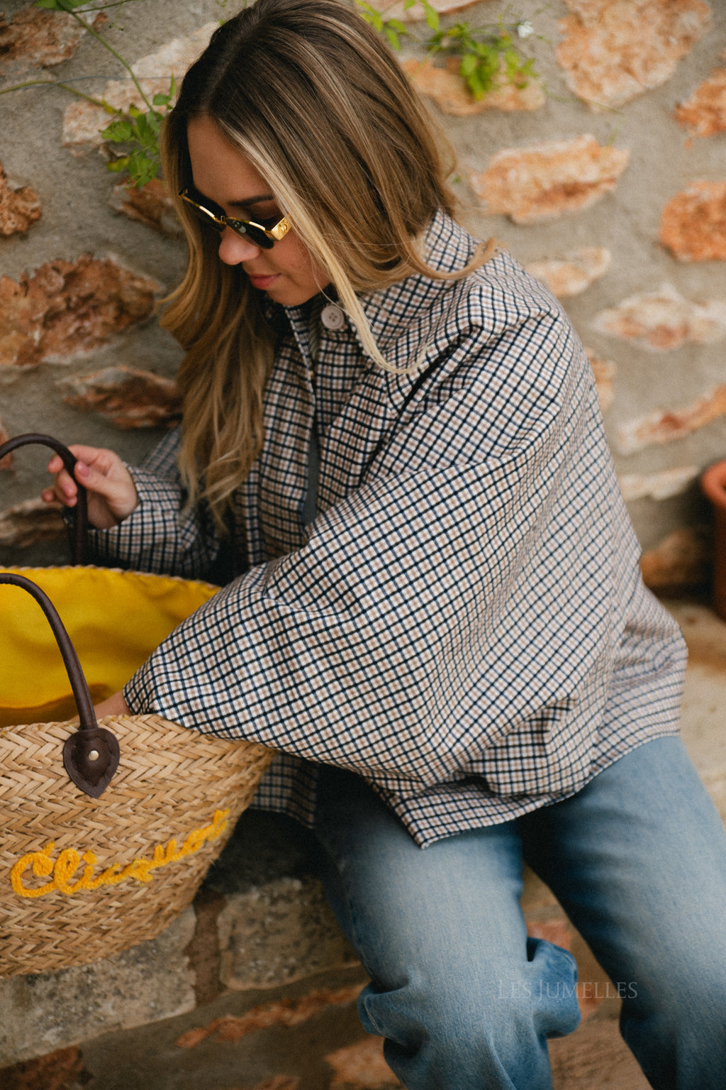 Veste Jodie à motif pied-de-poule noir/beige