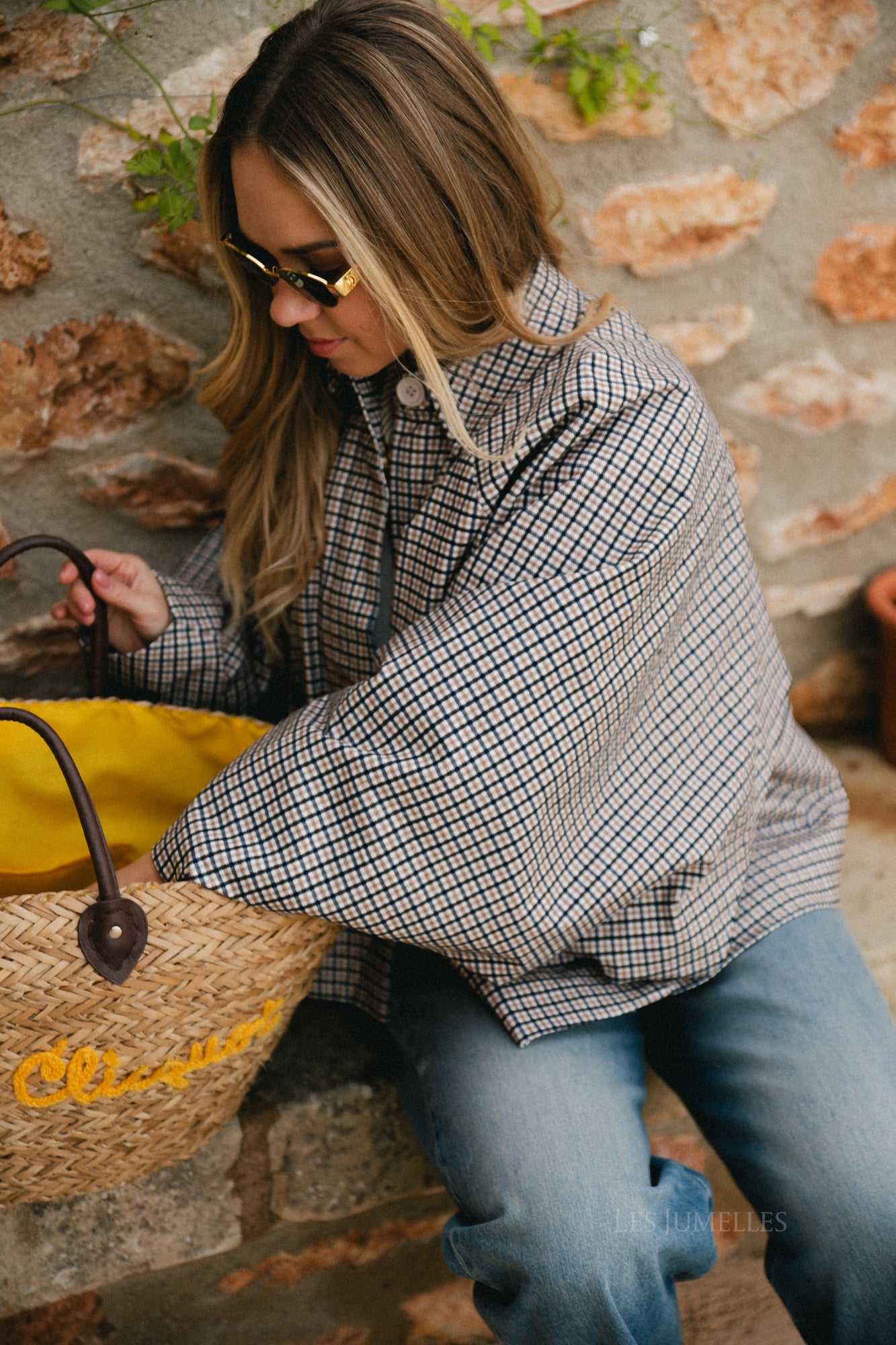 Jodie-jas met pied-de-poulepatroon in zwart/beige