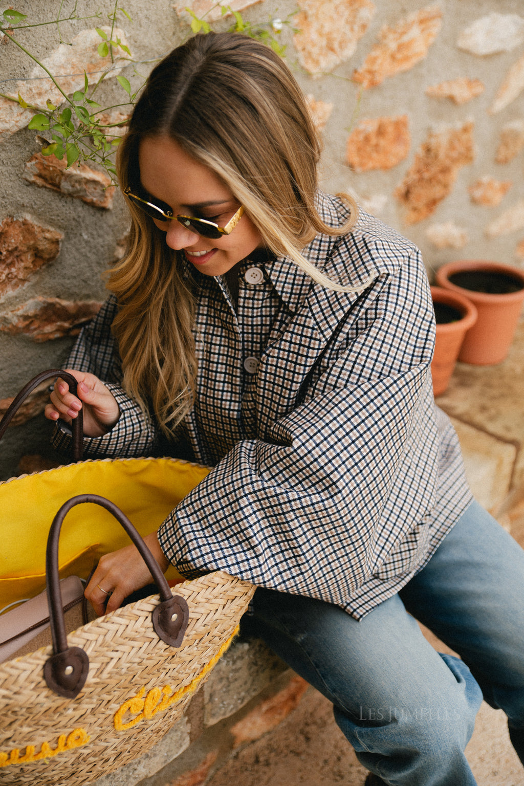 Veste Jodie à motif pied-de-poule noir/beige