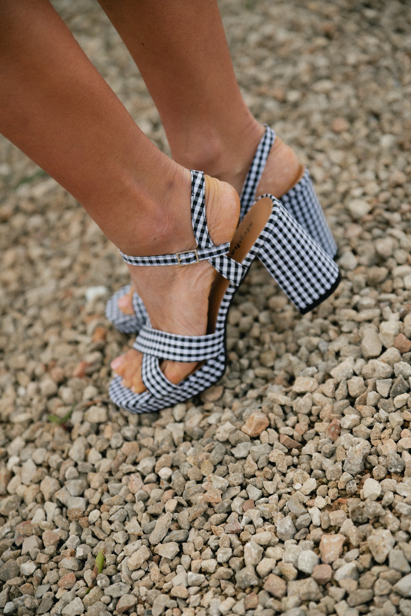 Jill gingham block heel sandals black
