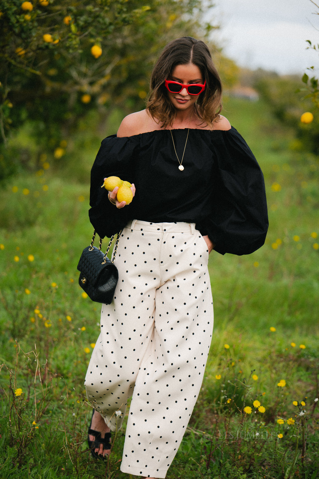 Aubrie polka dot pants eggnog/black