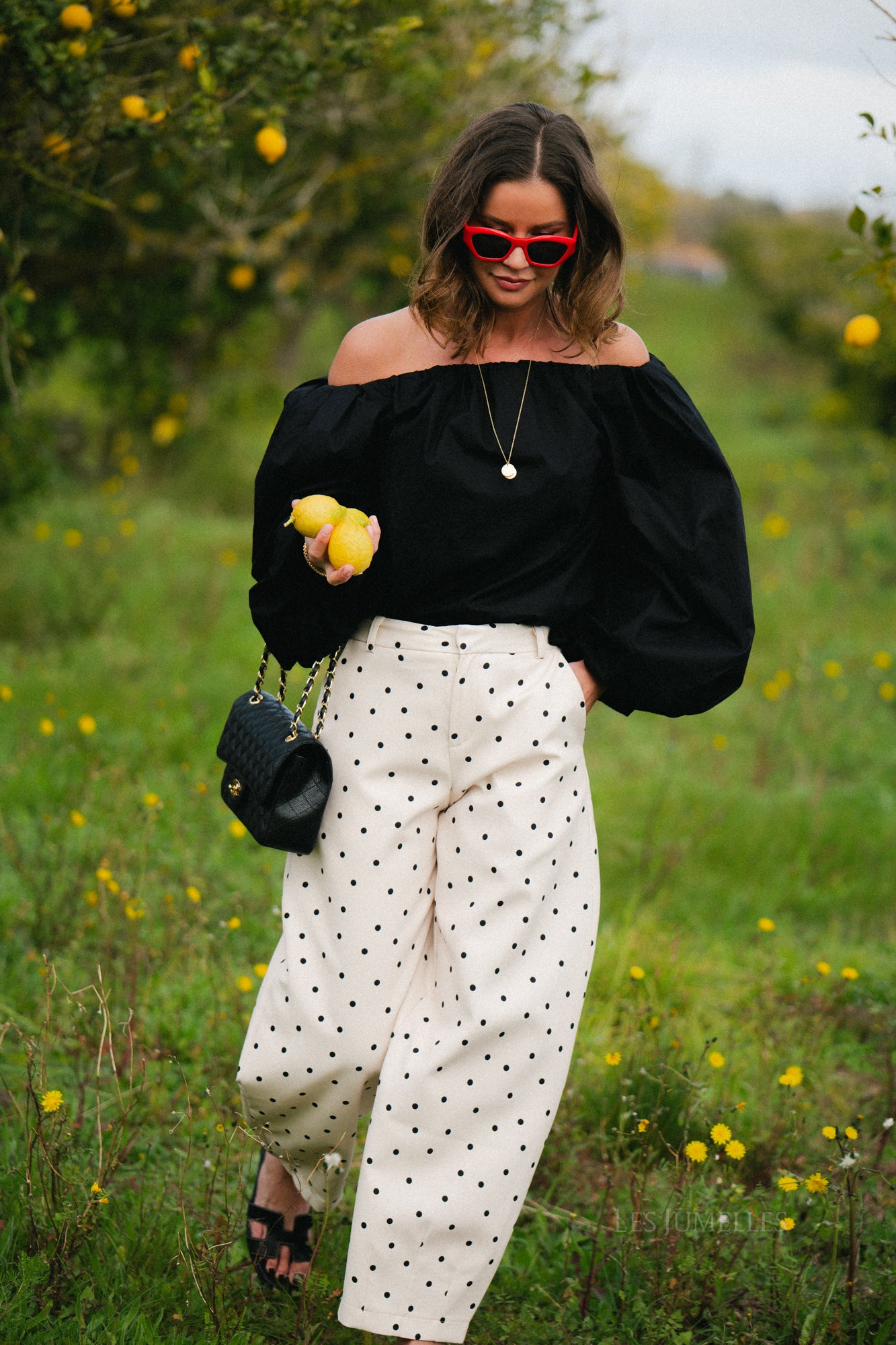 Aubrie polka dot pants eggnog/black