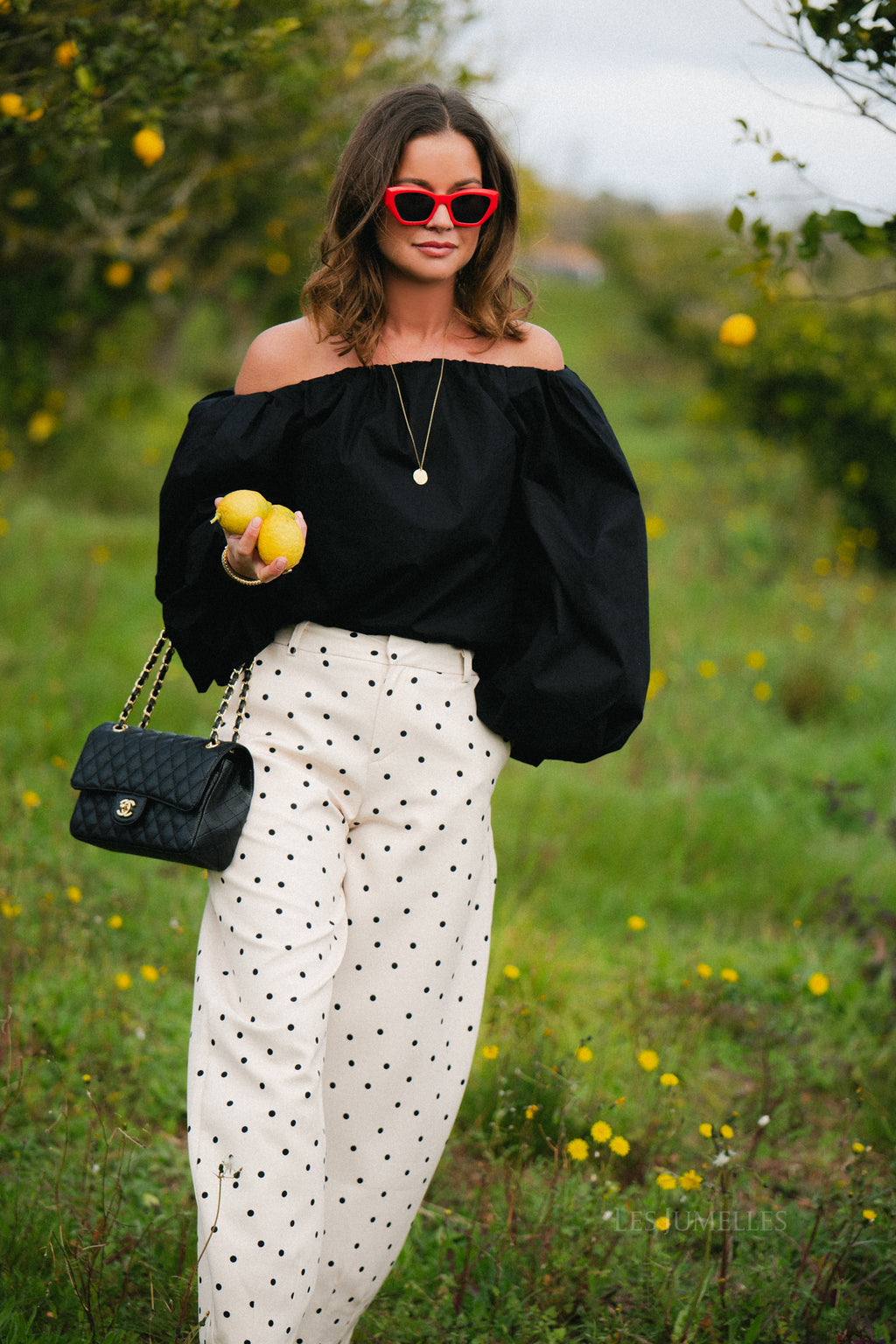 Aubrie polka dot pants eggnog/black