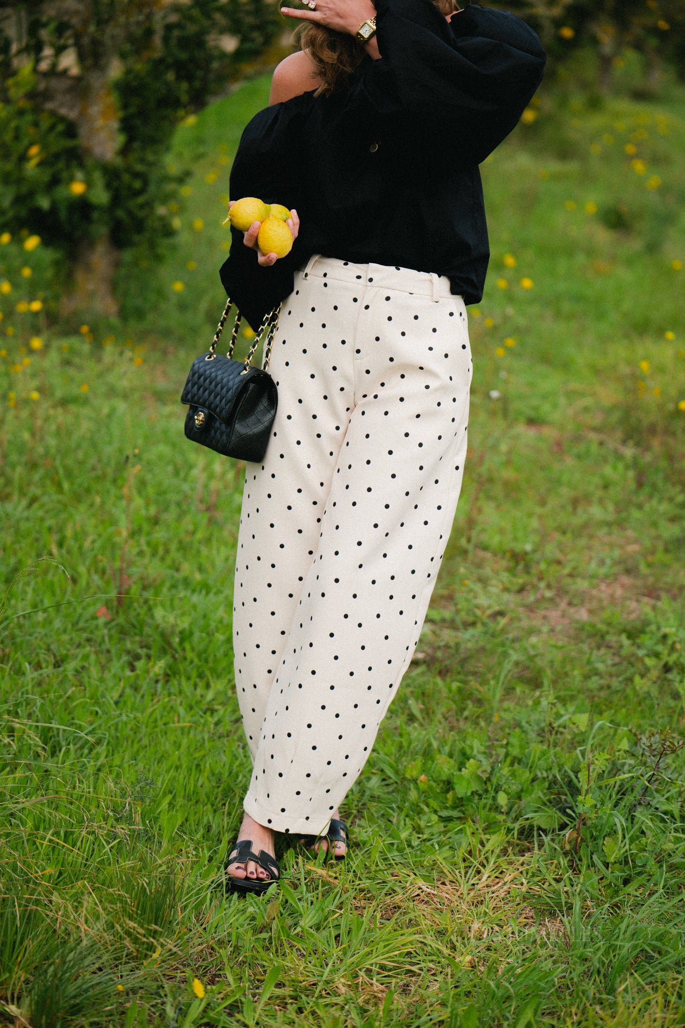 Aubrie polka dot pants eggnog/black