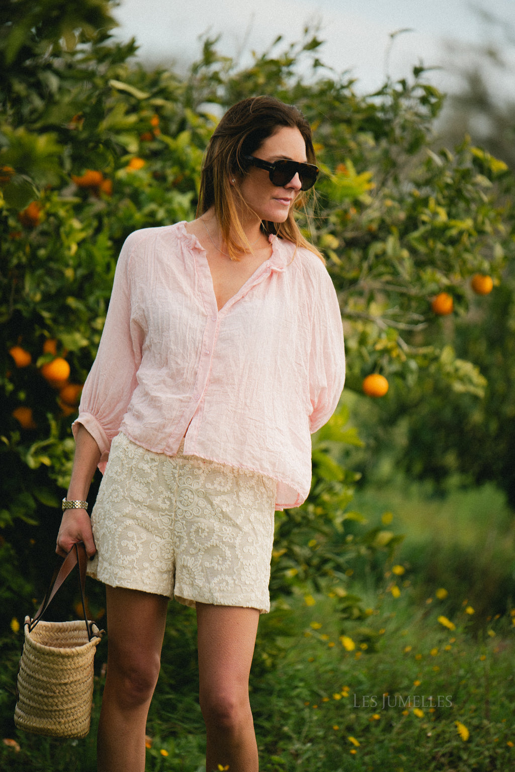 Floral embroidered lace shorts light beige