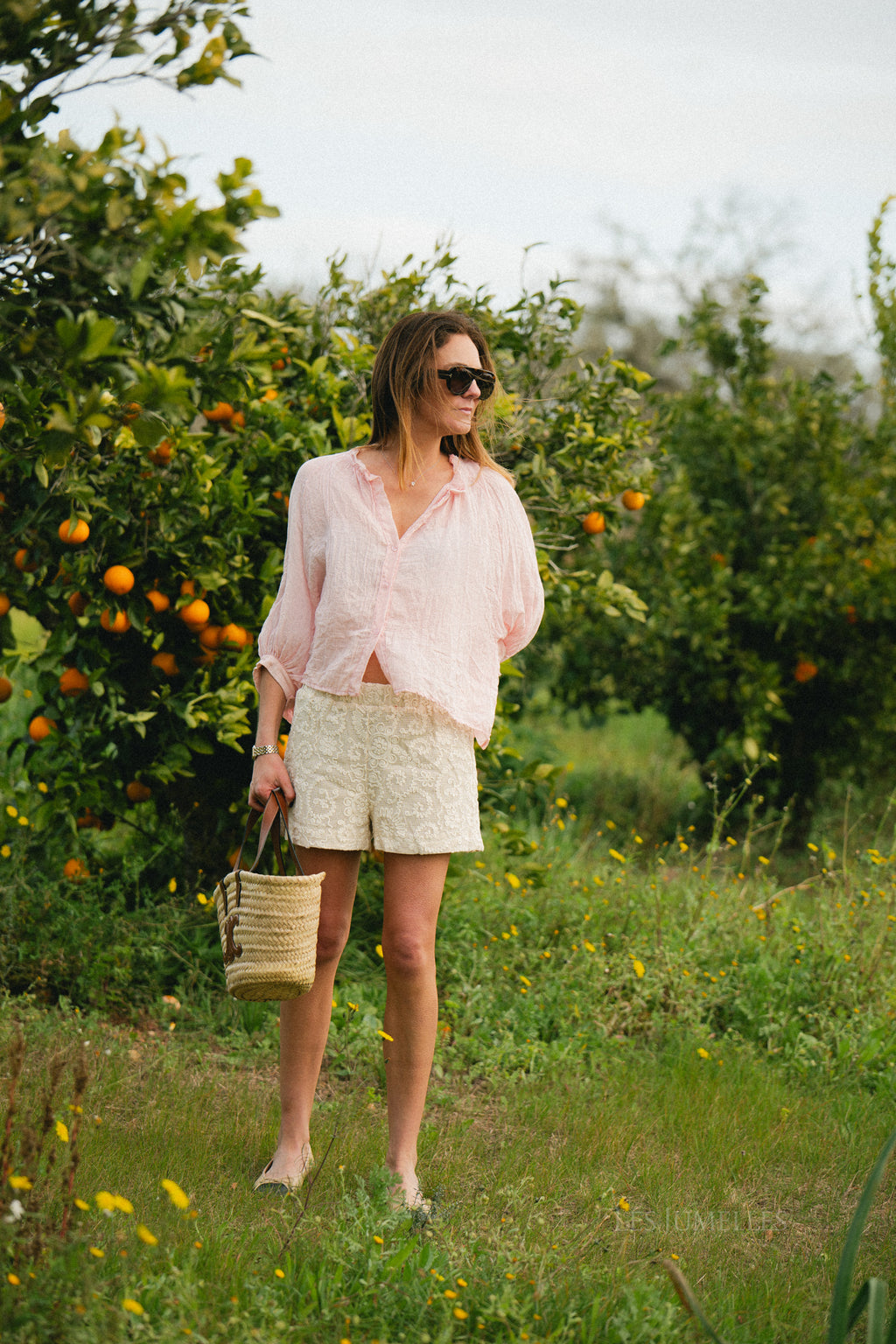 Floral embroidered lace shorts light beige