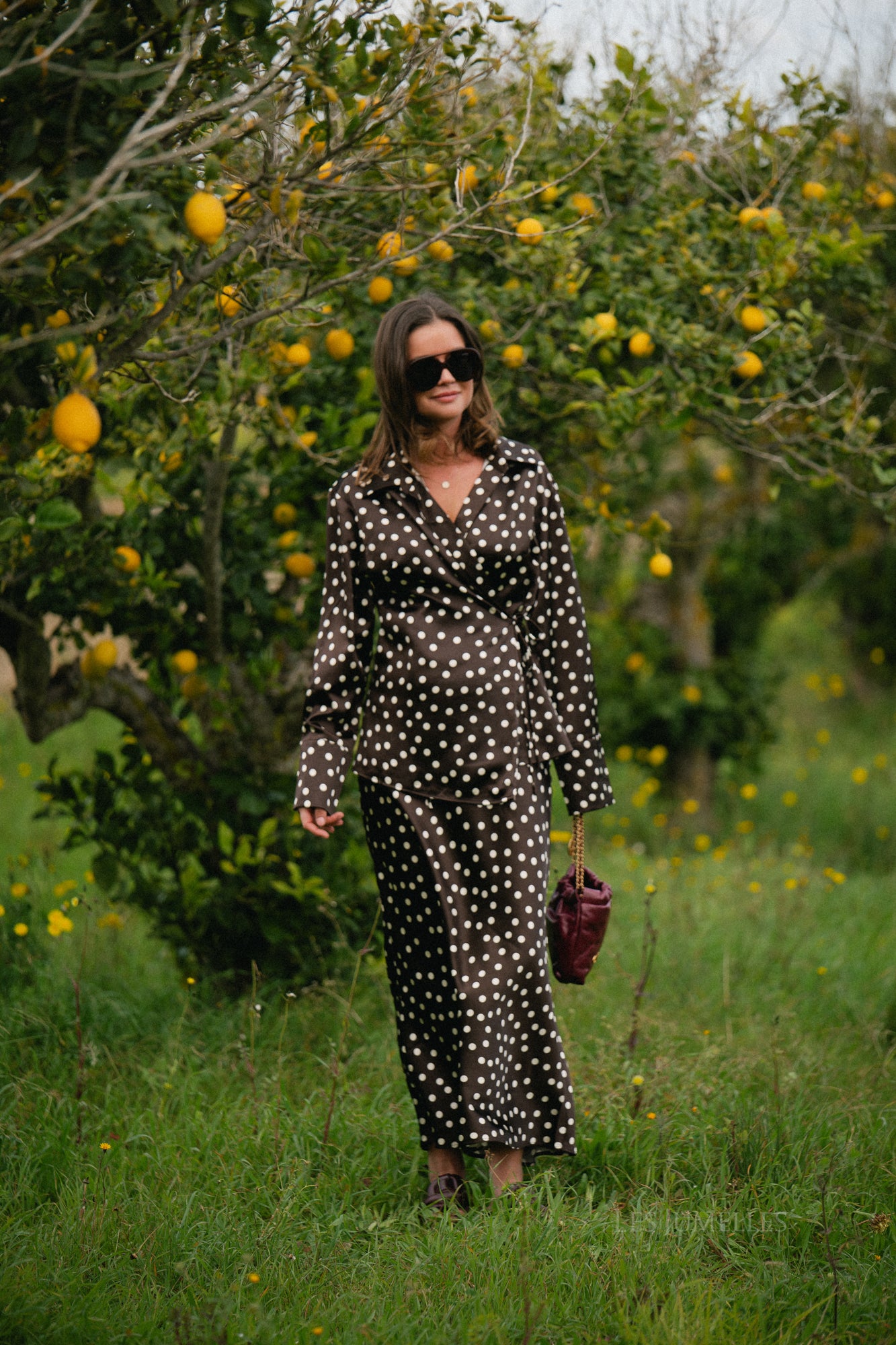 Juliana wikkelblouse met stippen bruin/ecru