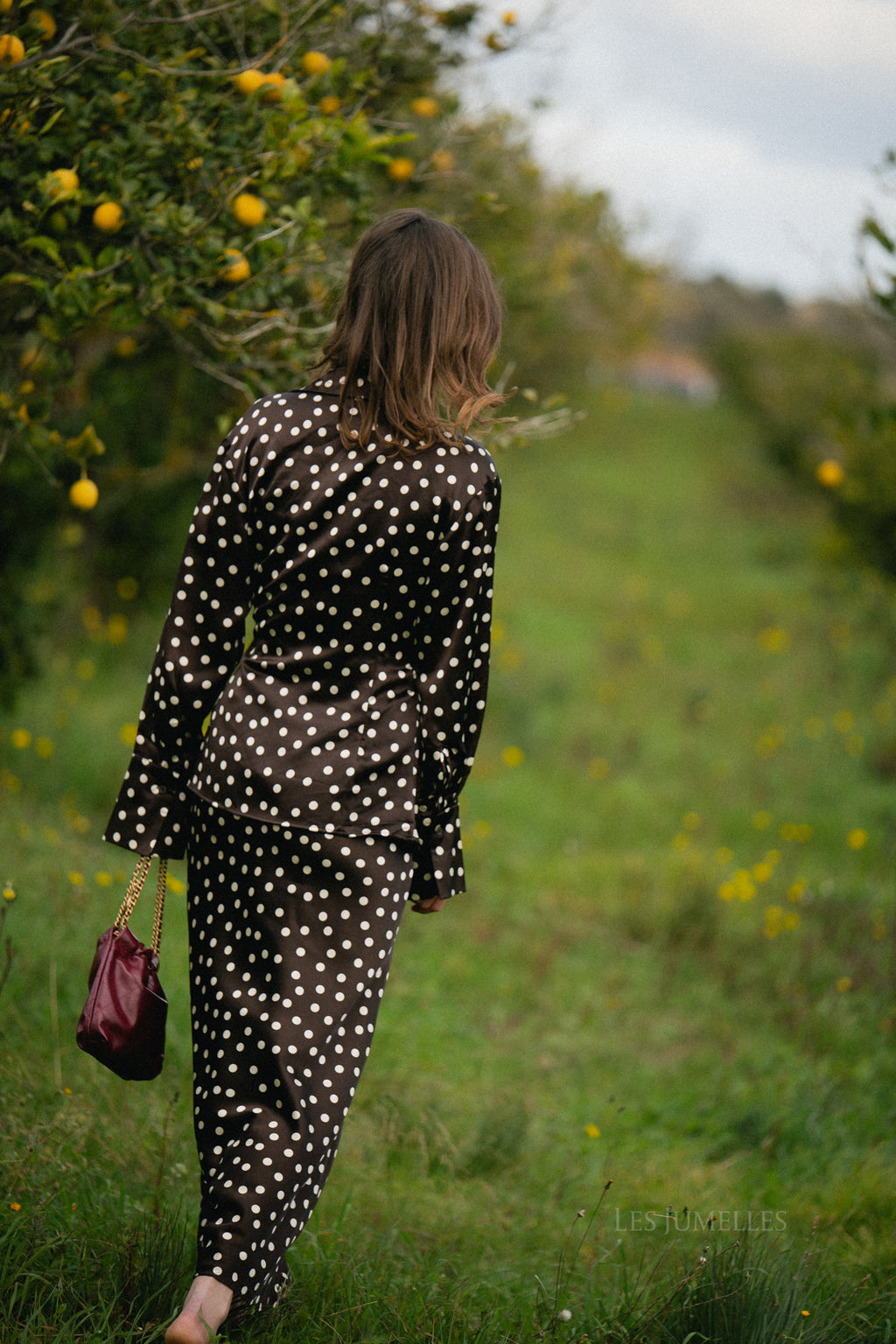 Chemise cache-cœur Juliana à pois marron foncé/écru