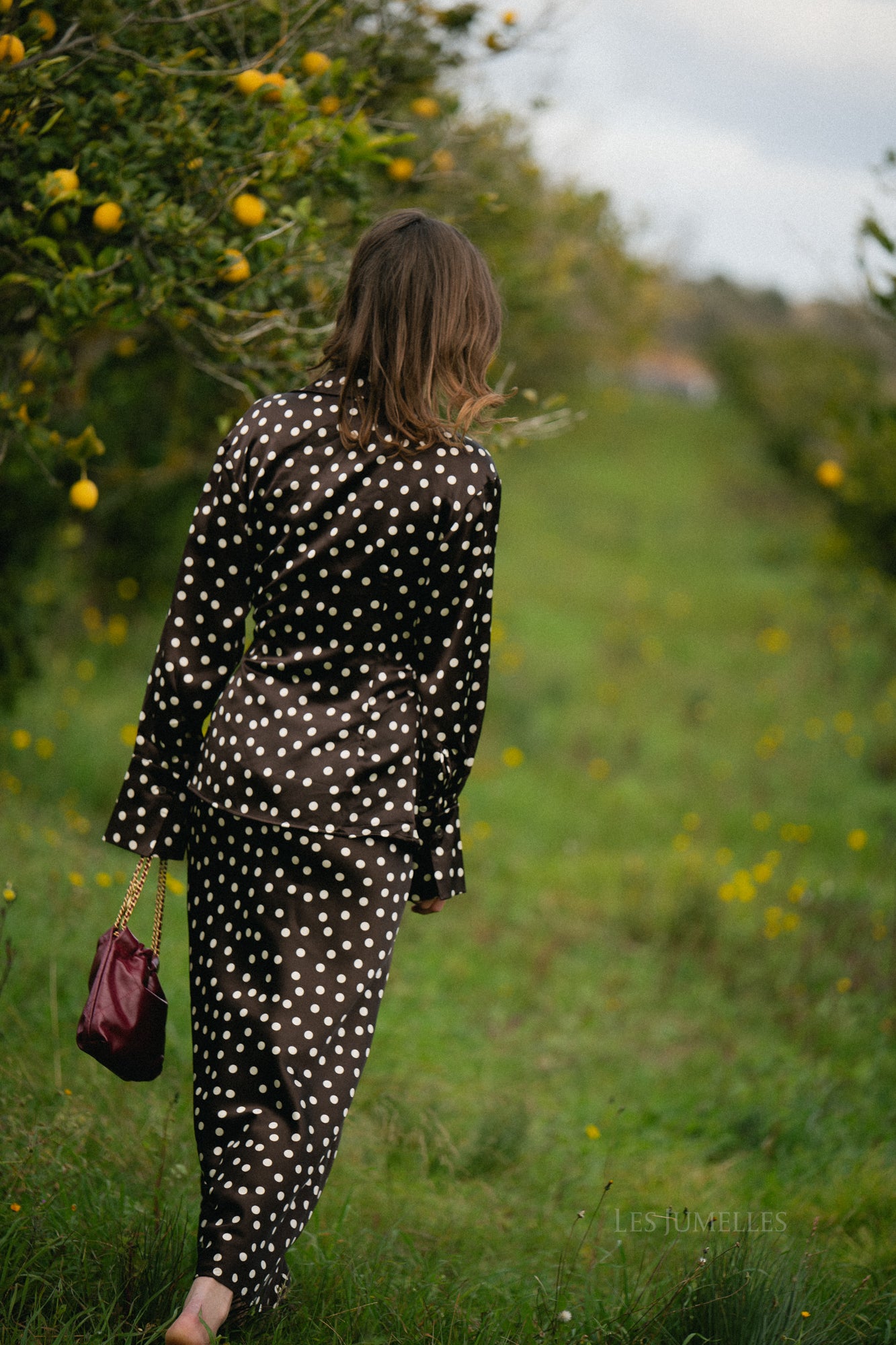 Juliana wikkelblouse met stippen bruin/ecru