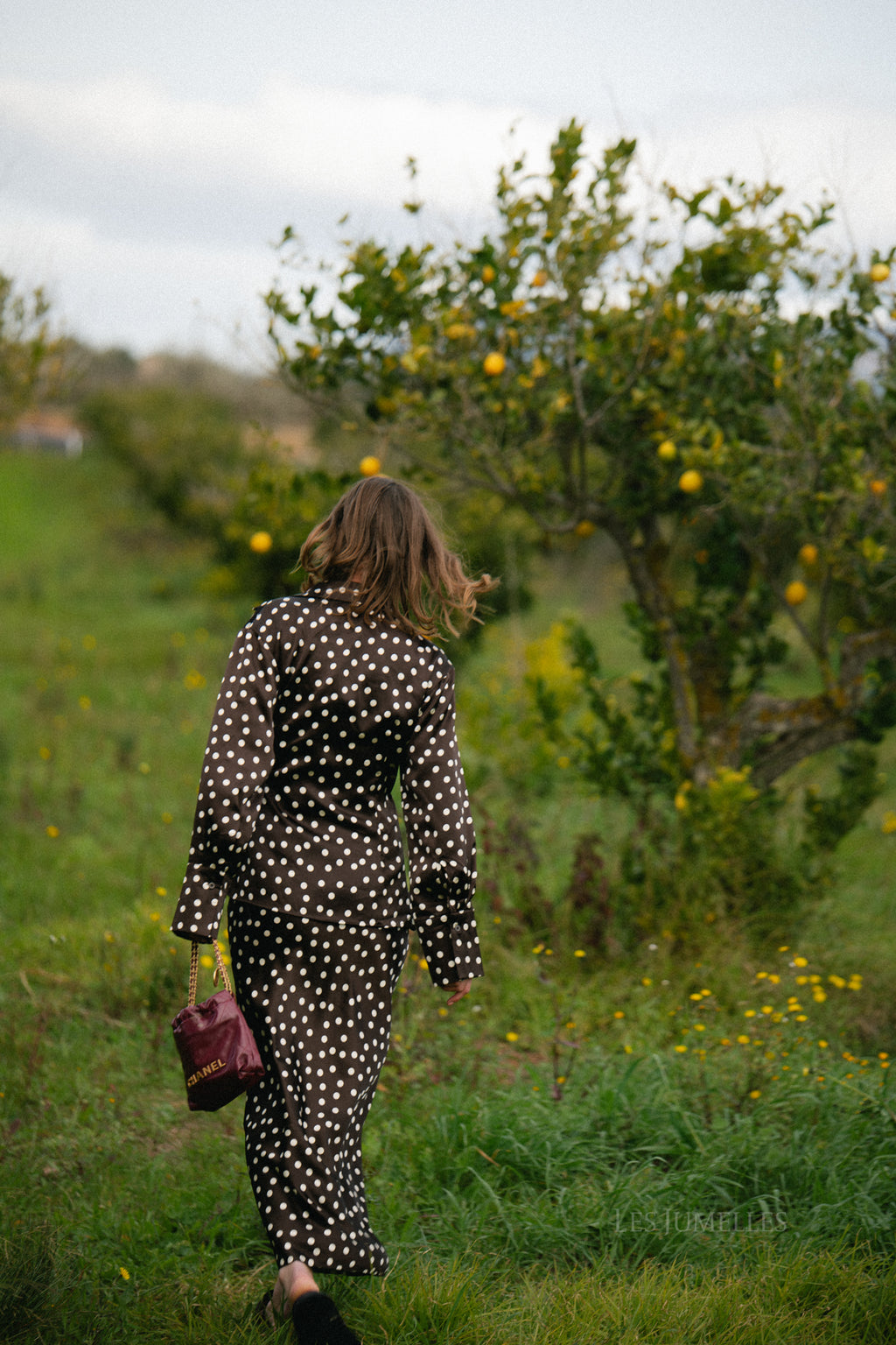 Chemise cache-cœur Juliana à pois marron foncé/écru