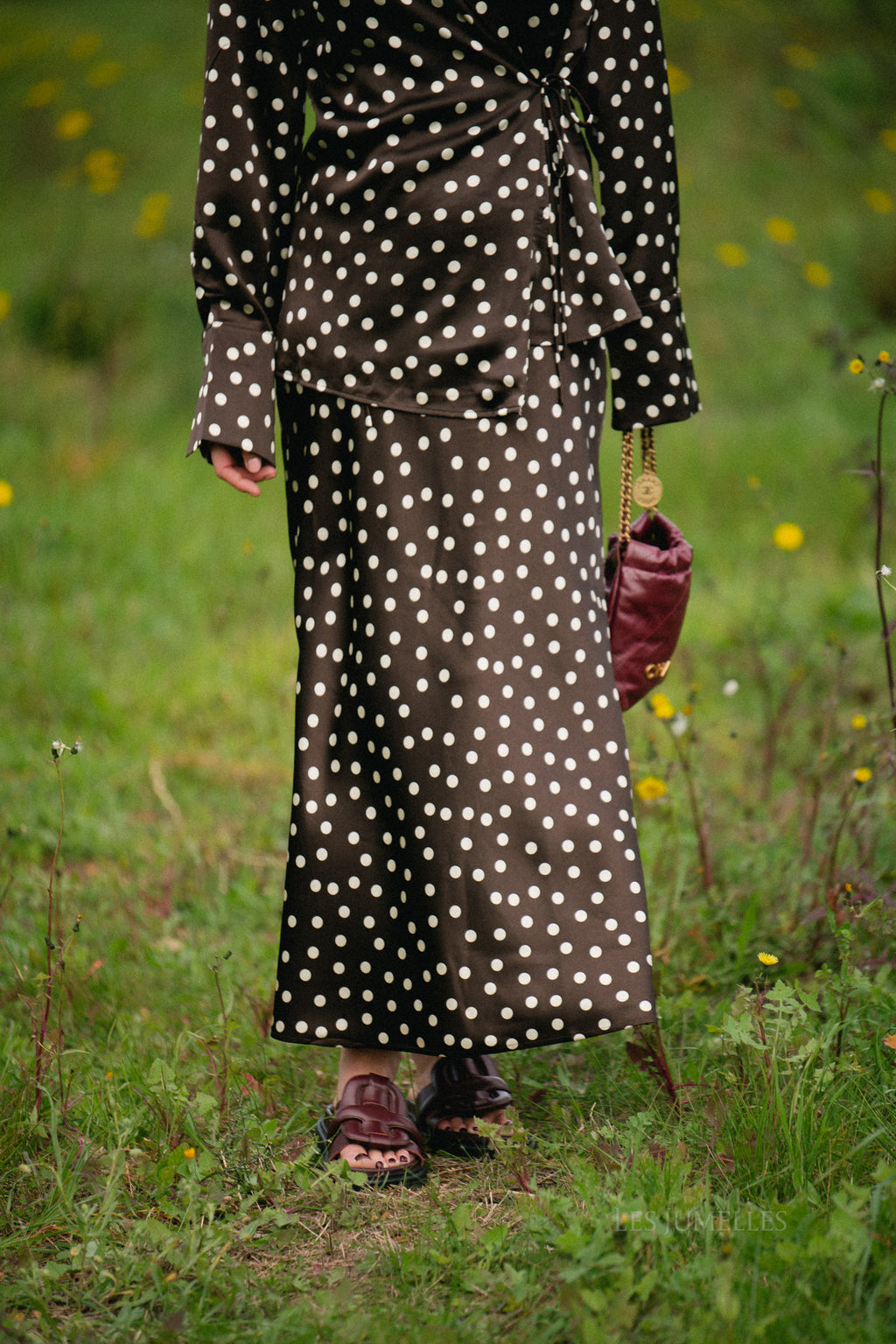 Jupe longue Juliana à pois marron