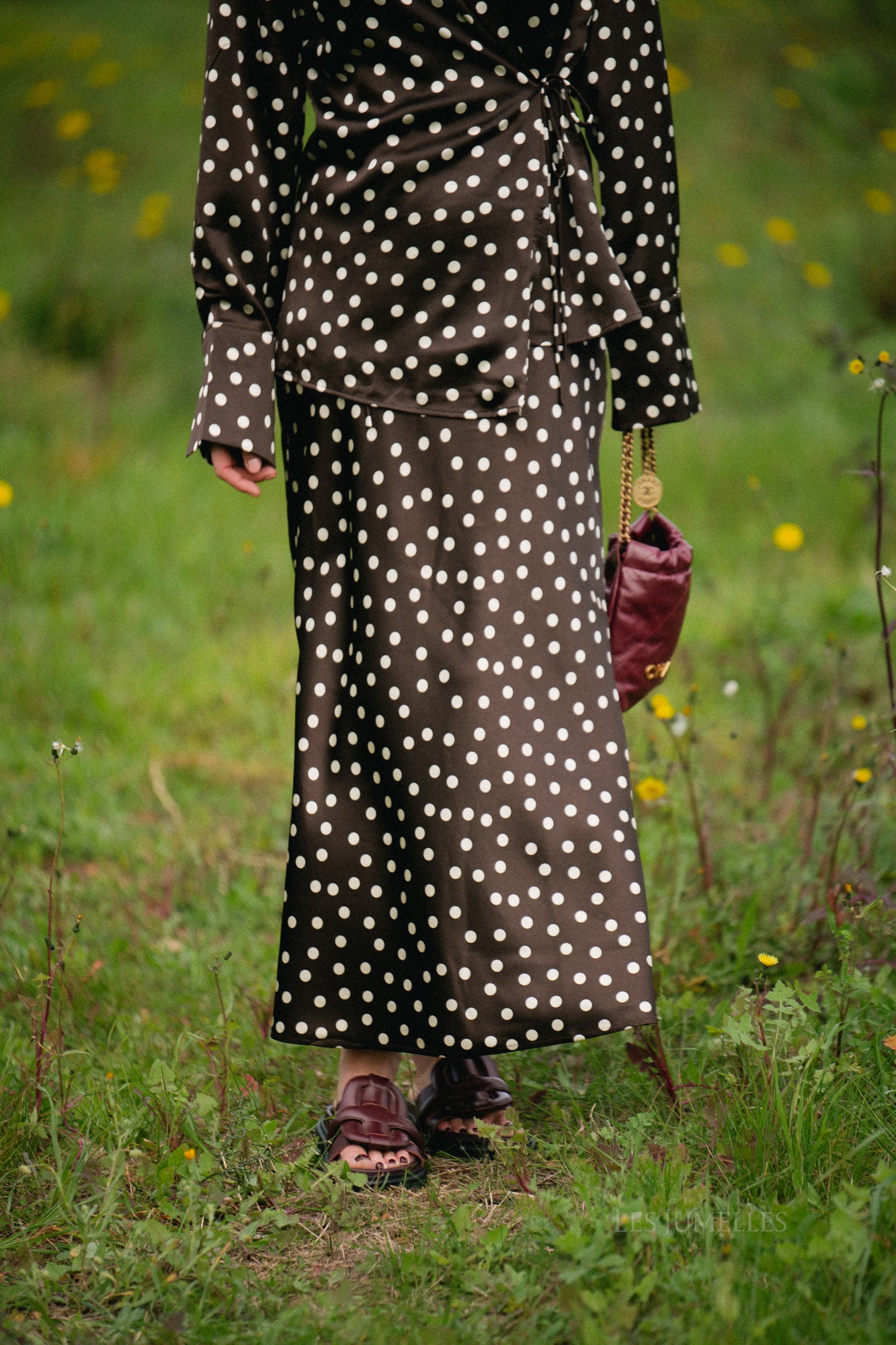 Jupe longue Juliana à pois marron