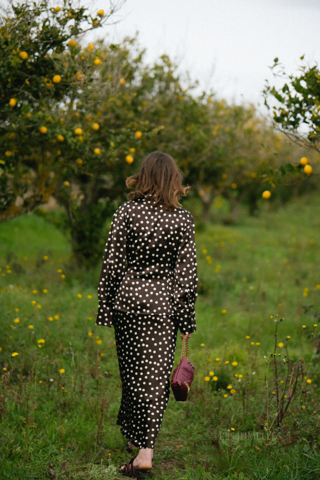 Jupe longue Juliana à pois marron
